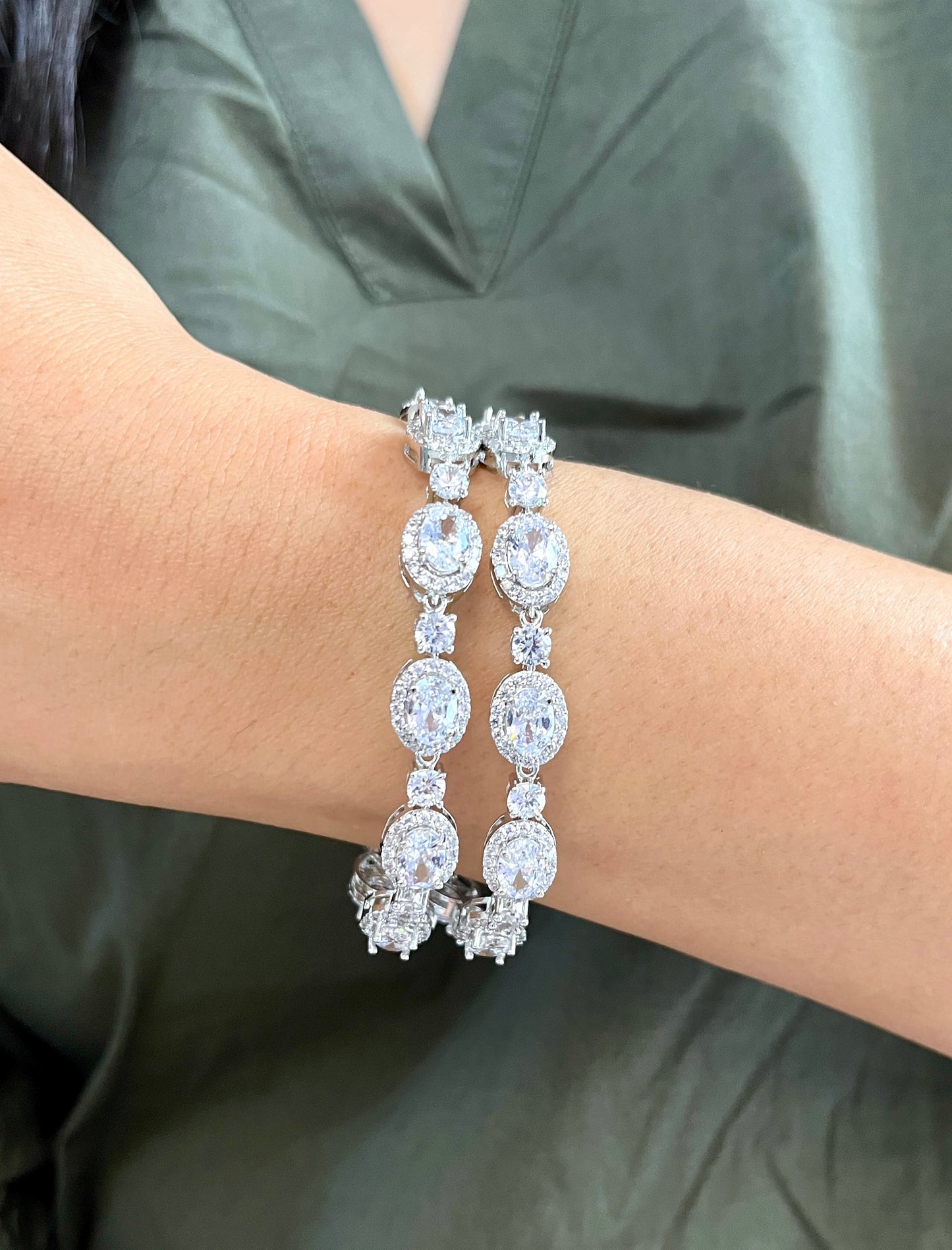 Lyra Modern Two Line Oval Diamond Bracelet