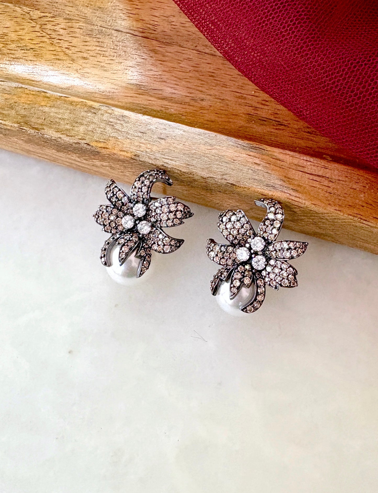 Spring Diamond & Pearl Designer Studs