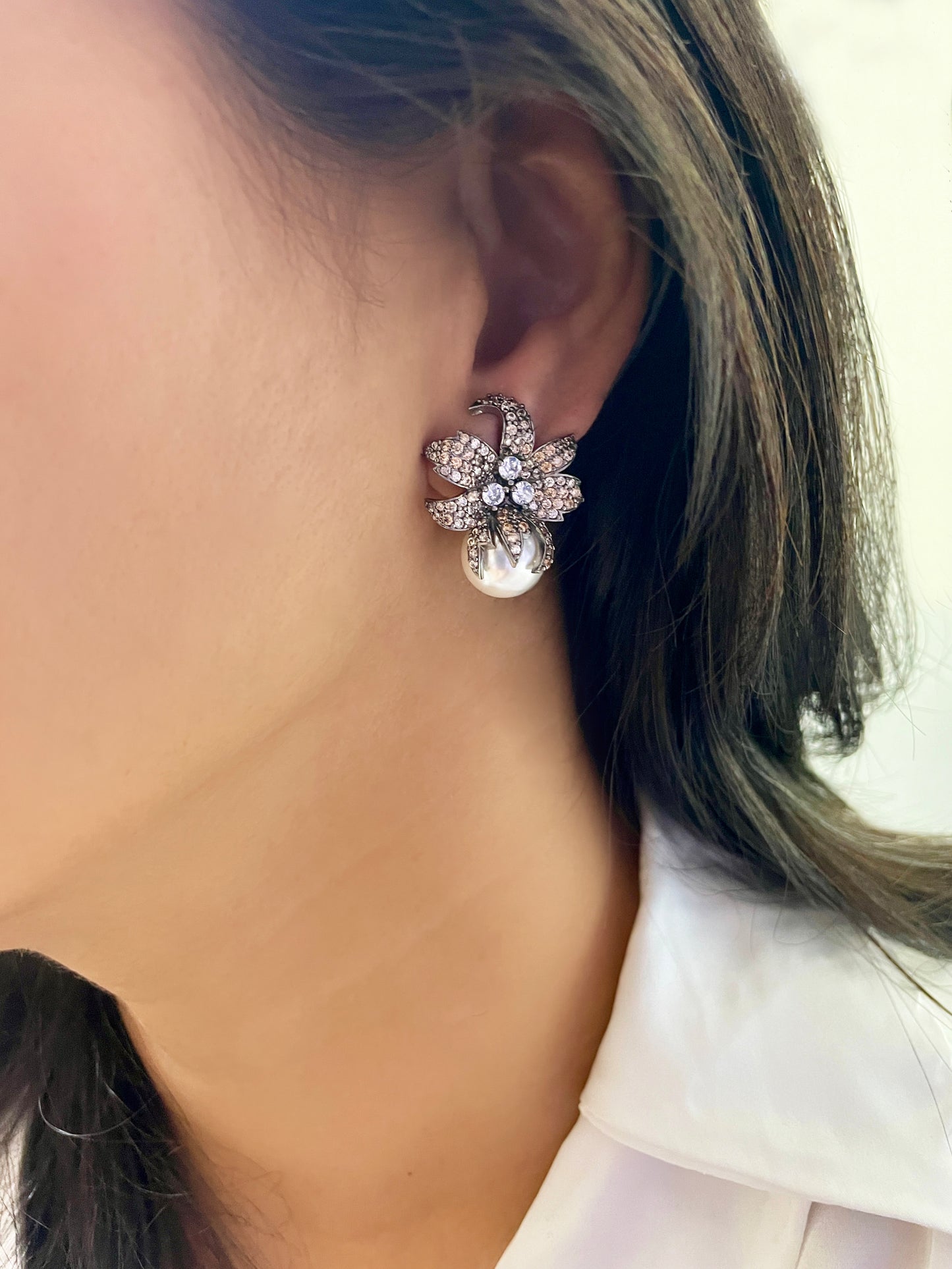 Spring Diamond & Pearl Designer Studs