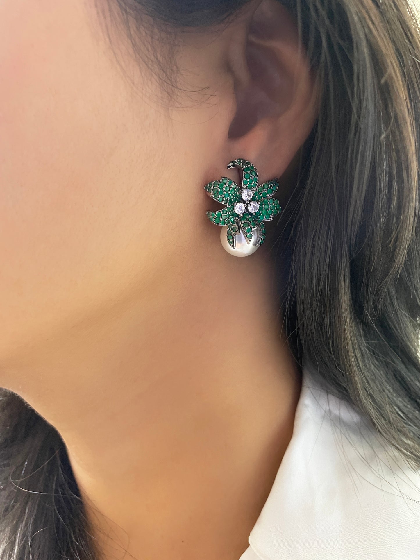 Spring Diamond & Pearl Designer Studs