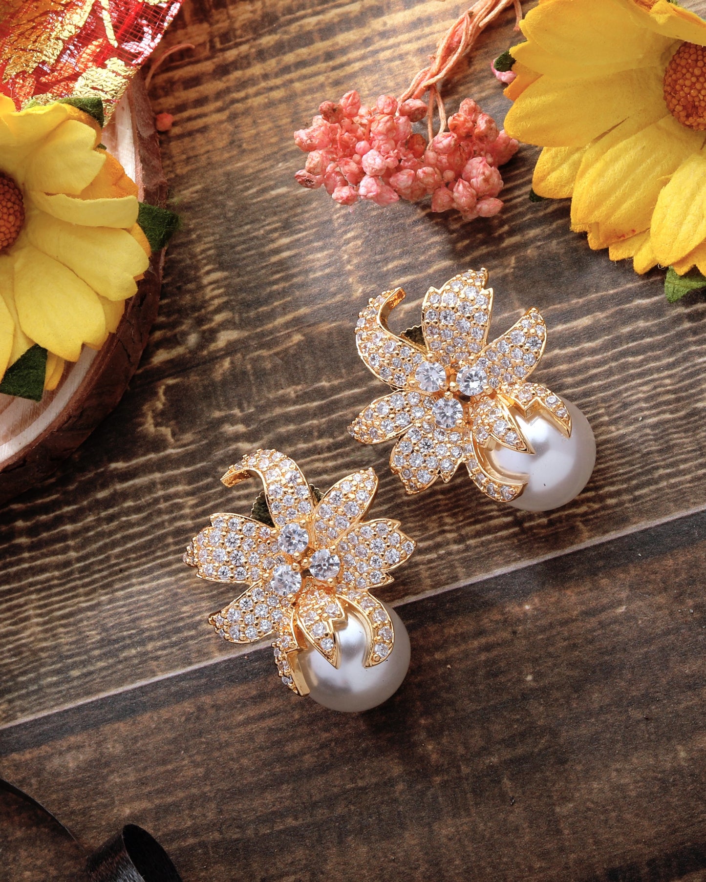 Spring Diamond & Pearl Designer Studs