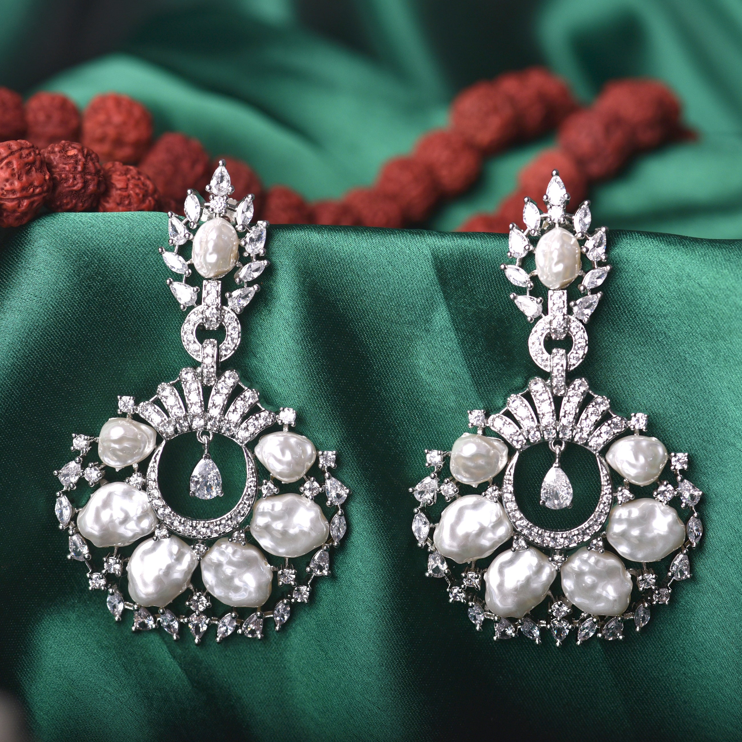 Alexa Baroque Pearl & Diamond Designer Earrings