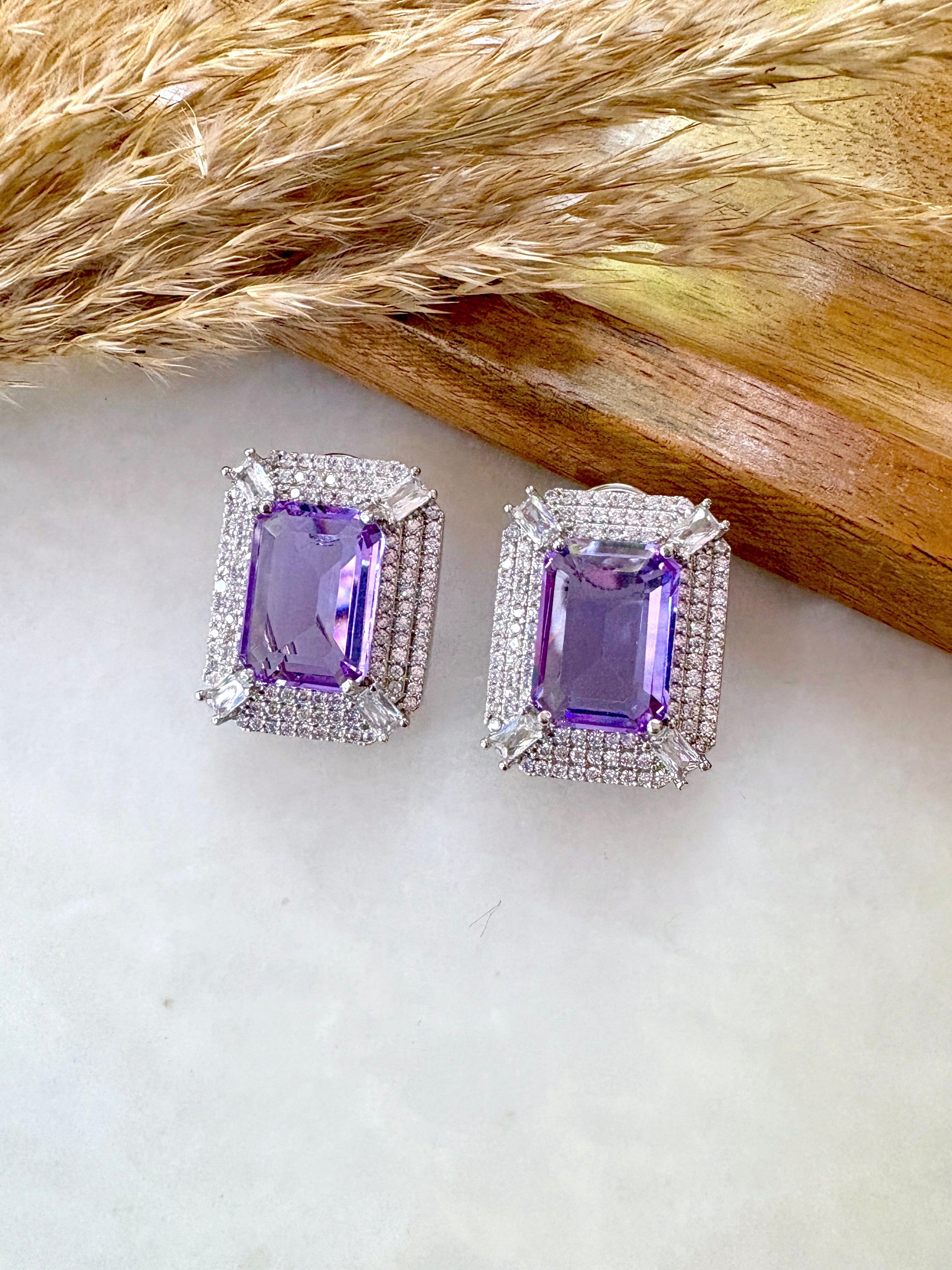 Este Big Emerald Stone Stud Earrings
