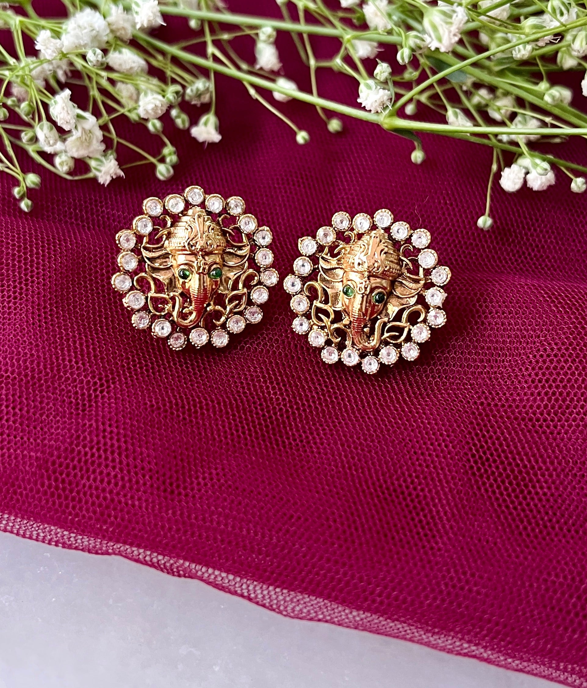 Ganesha Gold Plated Polki Studs