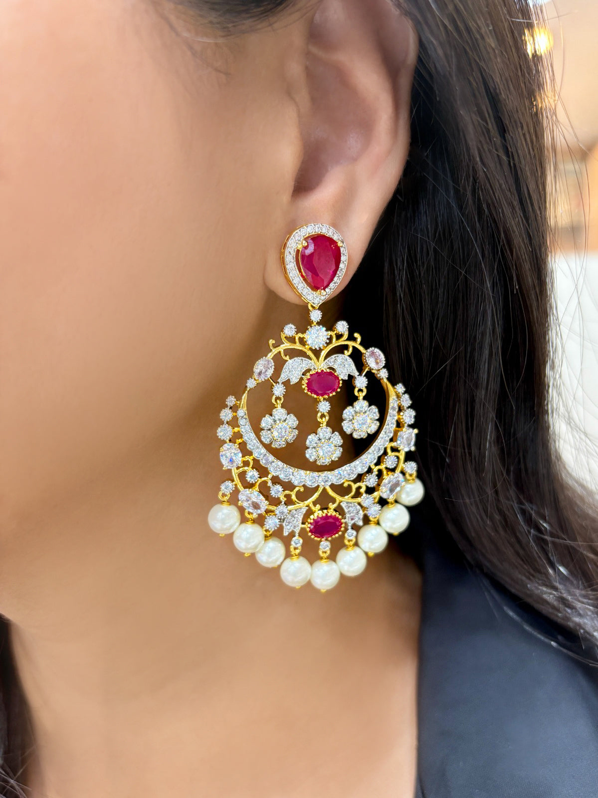Vanya Diamond & Pearl Designer Chandbali