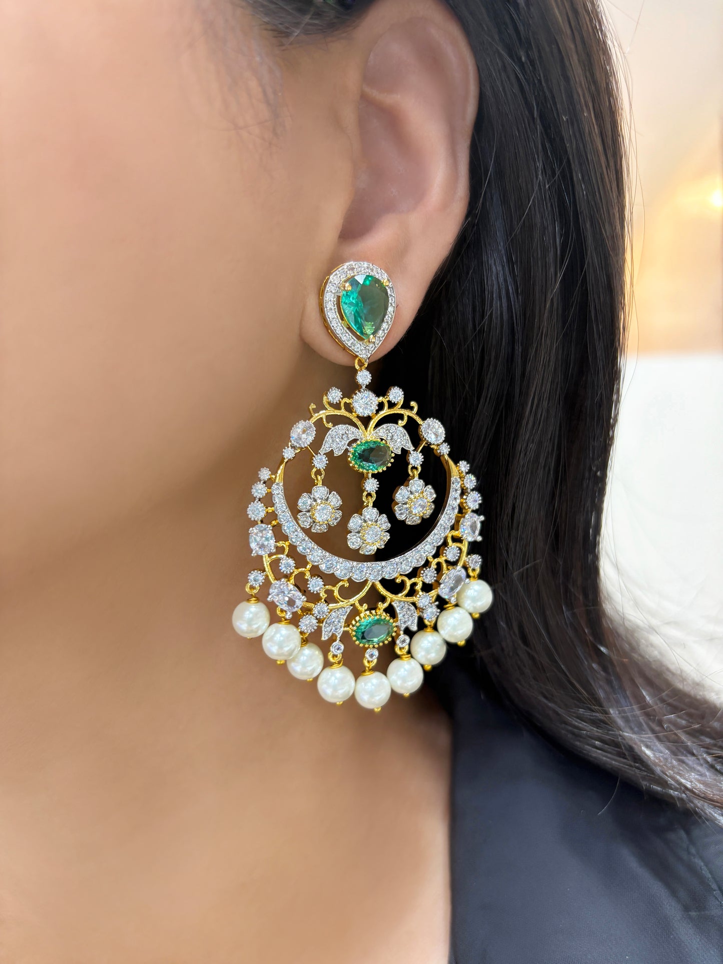 Vanya Diamond & Pearl Designer Chandbali