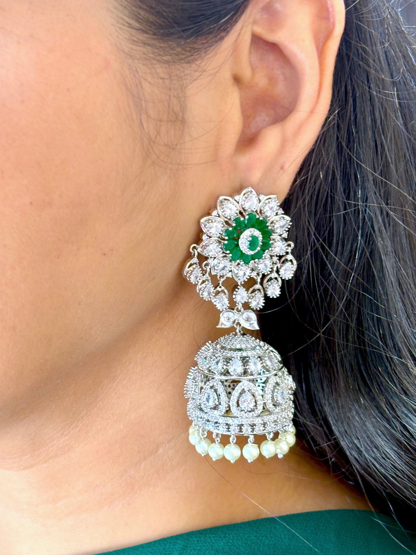 Zoya Diamond Jhumkas with Kaanchain