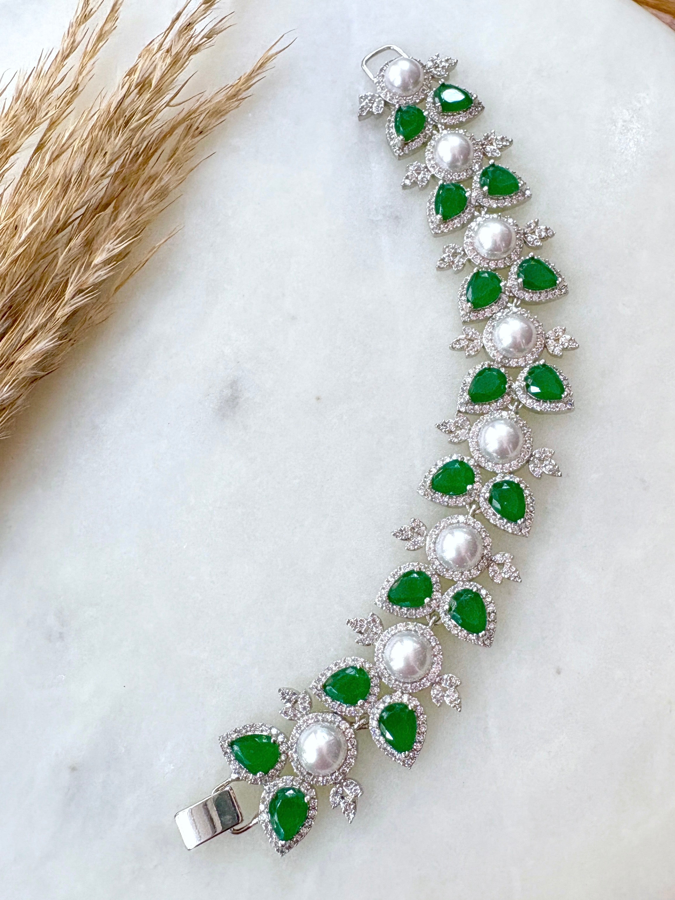 Audrey Pearl & Diamond Statement Bracelet