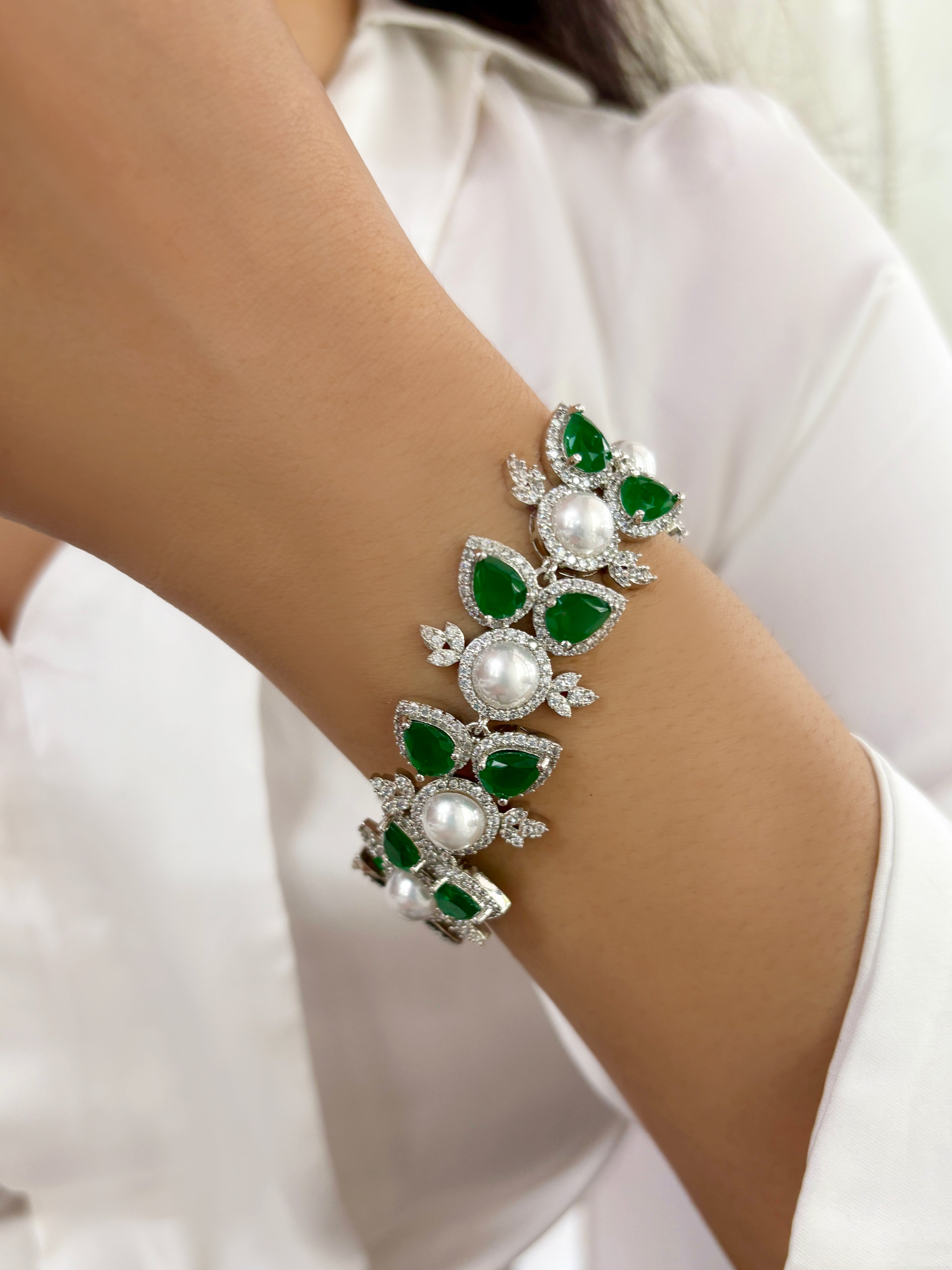 Audrey Pearl & Diamond Statement Bracelet