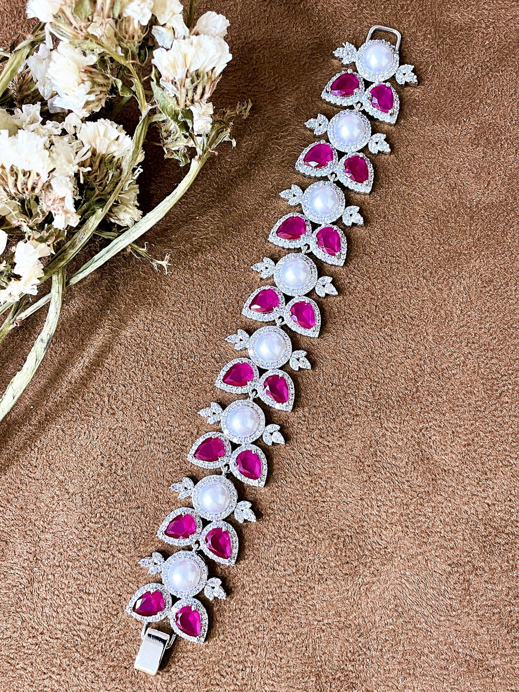 Audrey Pearl & Diamond Statement Bracelet