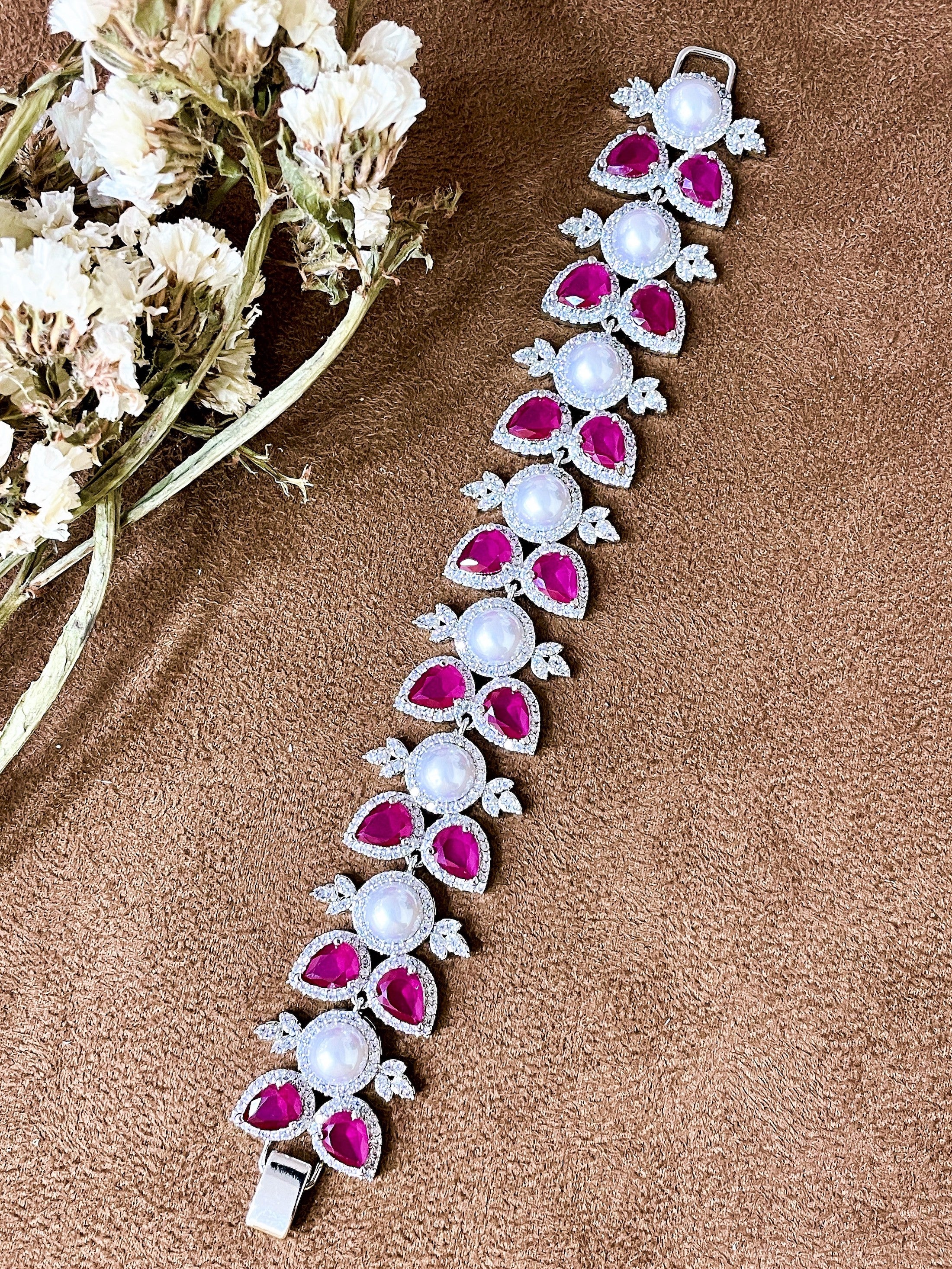 Audrey Pearl & Diamond Statement Bracelet