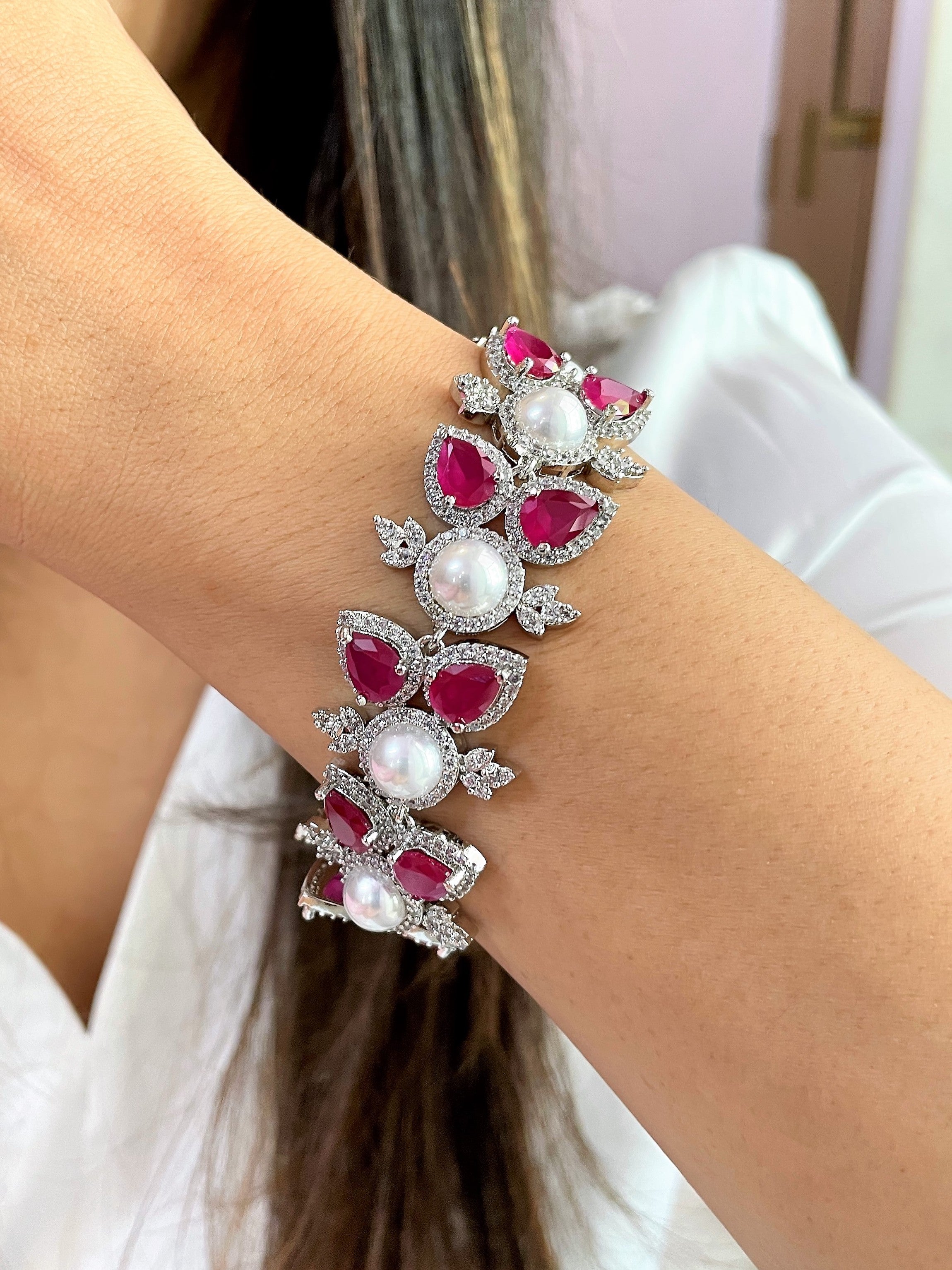 Audrey Pearl & Diamond Statement Bracelet