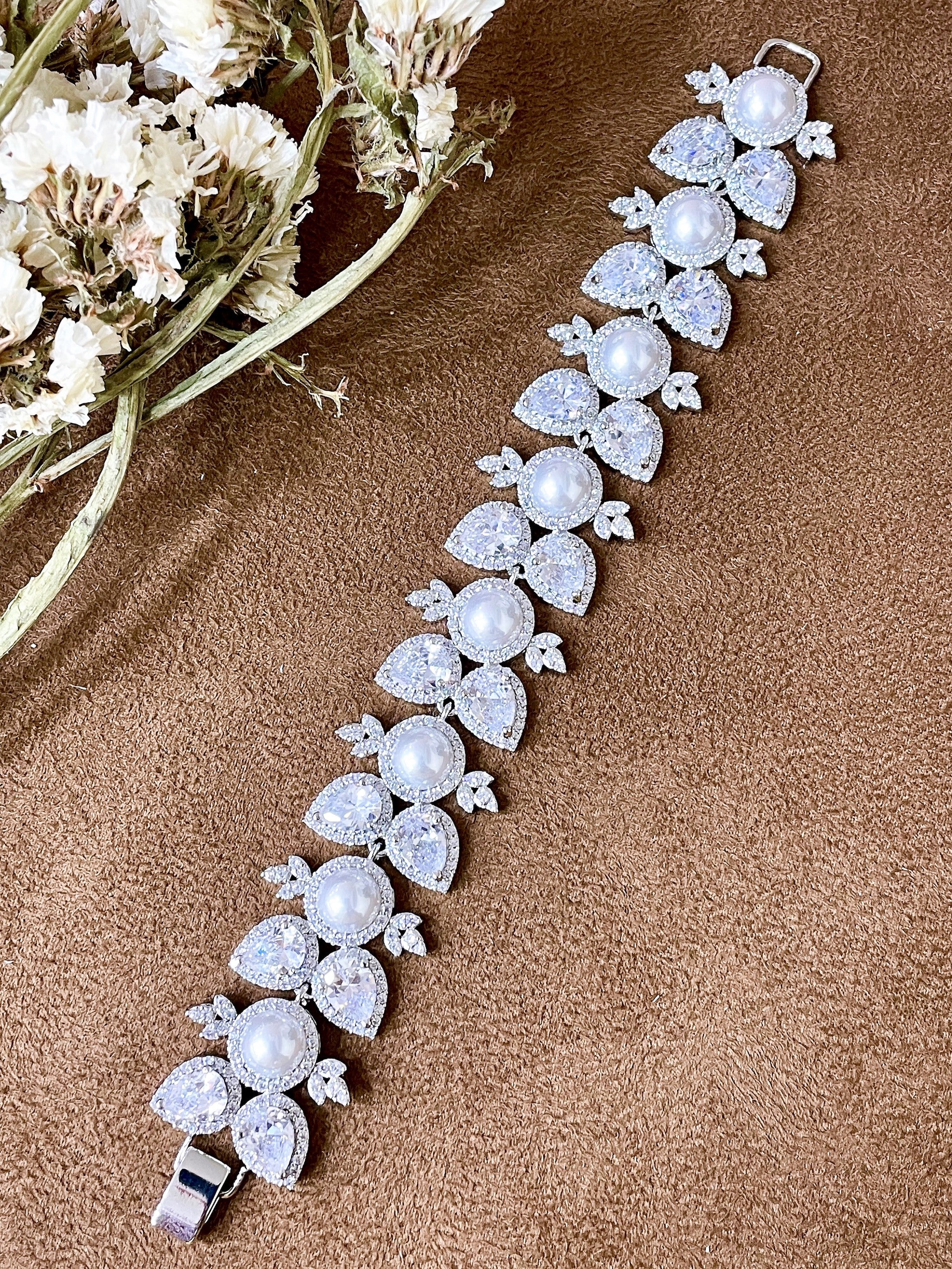 Audrey Pearl & Diamond Statement Bracelet