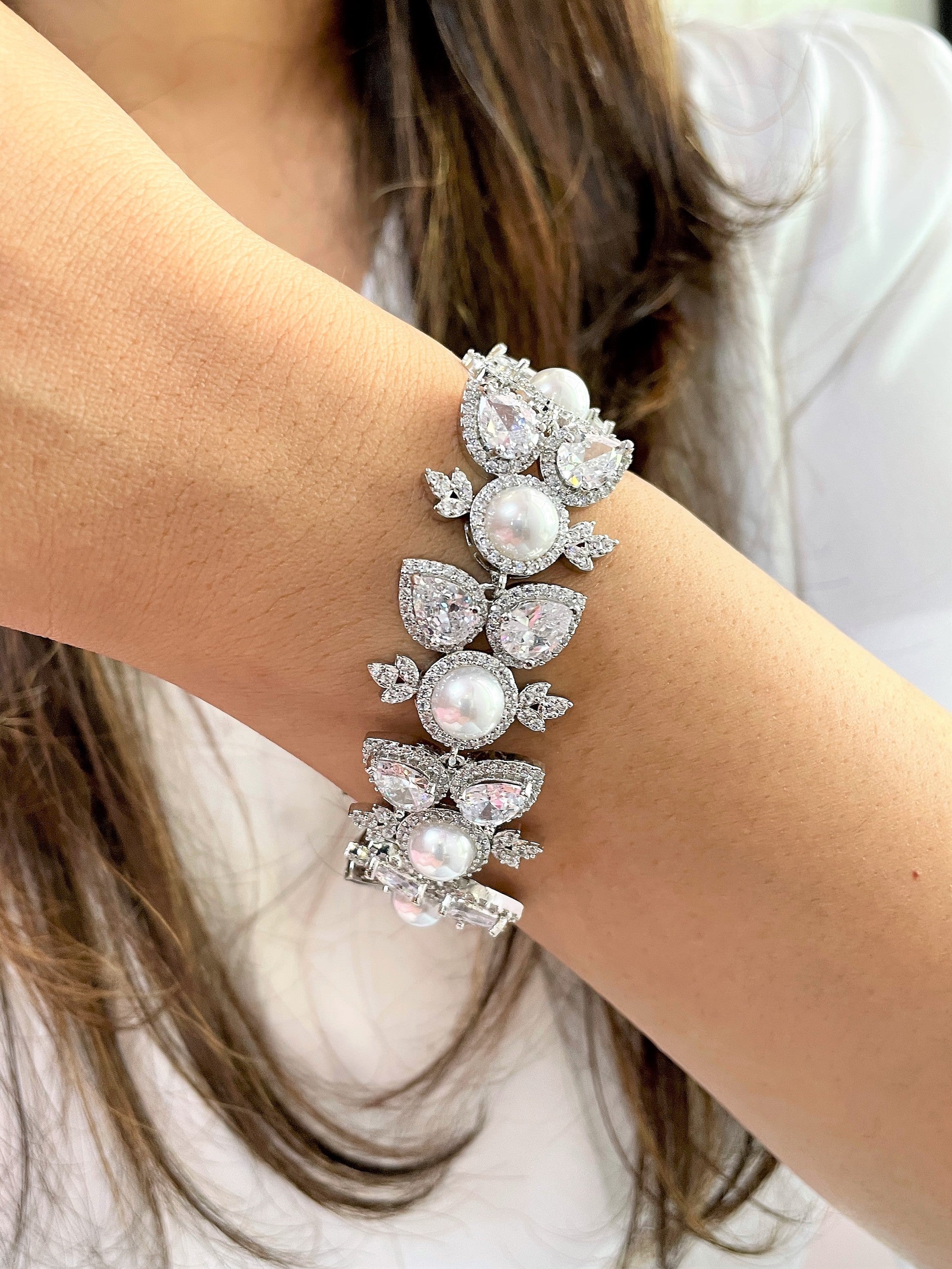 Audrey Pearl & Diamond Statement Bracelet