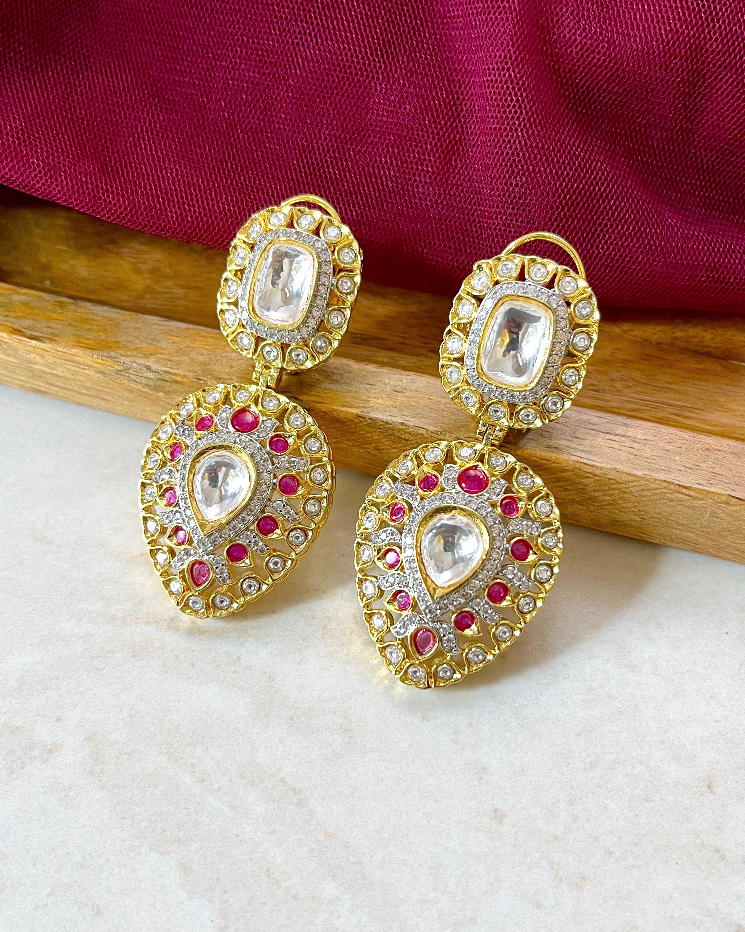 Kaabi Gold Plated Polki Earrings