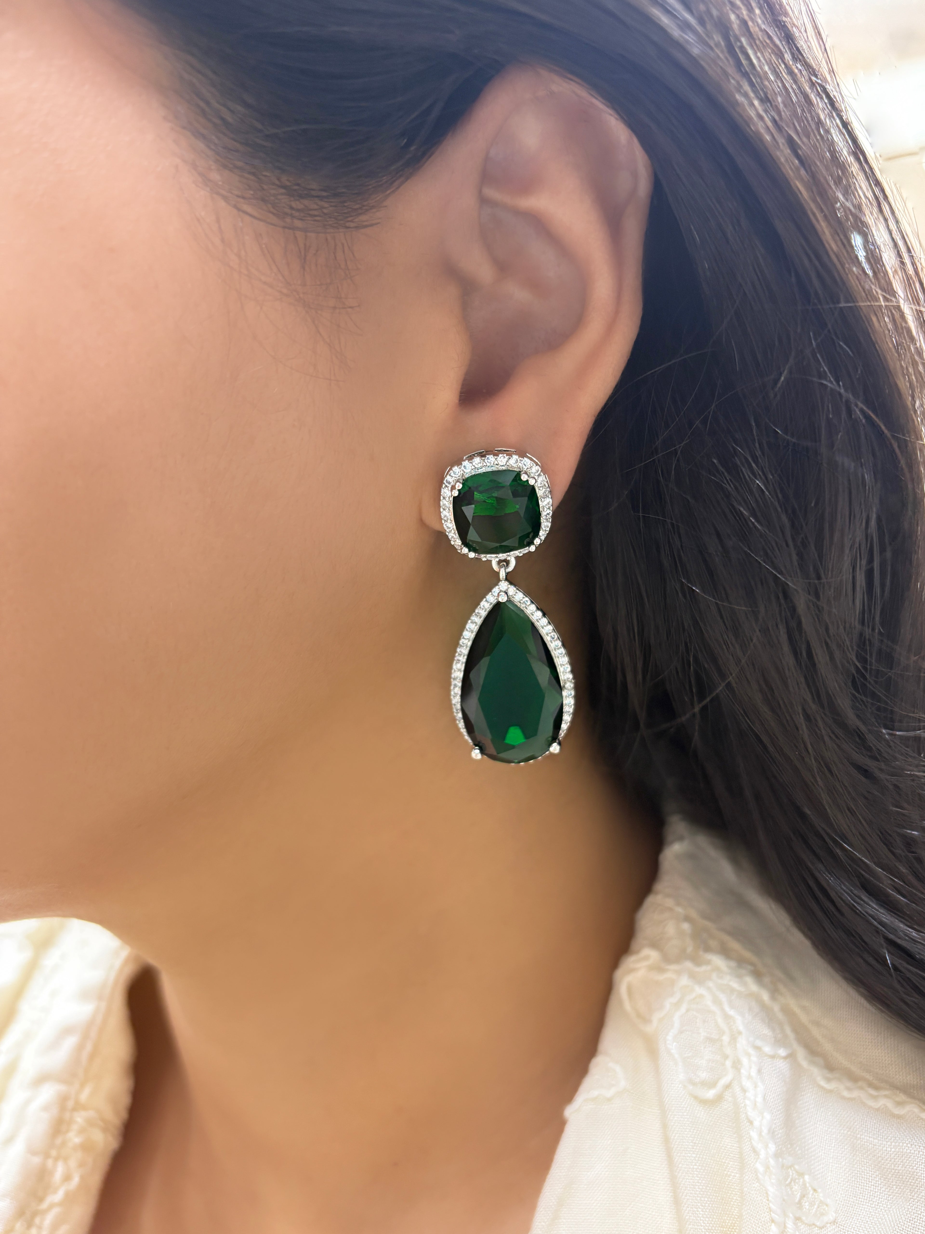 Retro Gemstone & Diamond Earrings