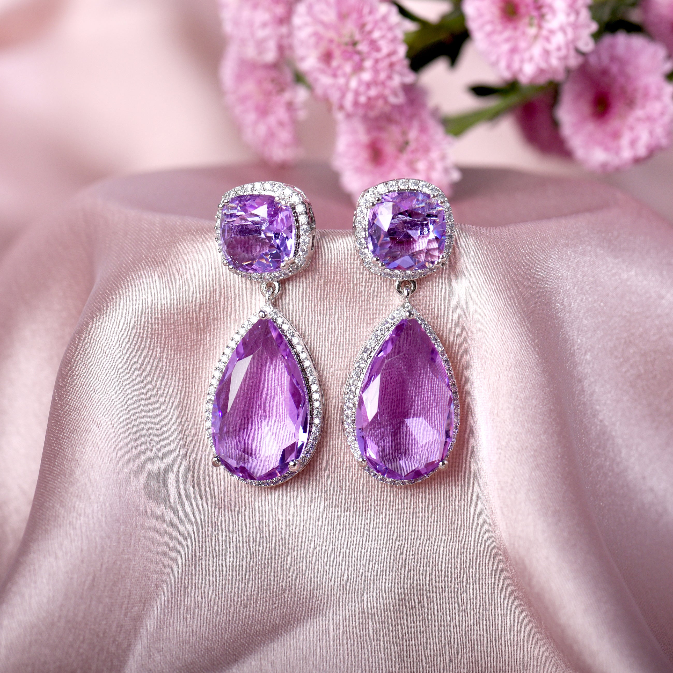 Retro Gemstone & Diamond Earrings