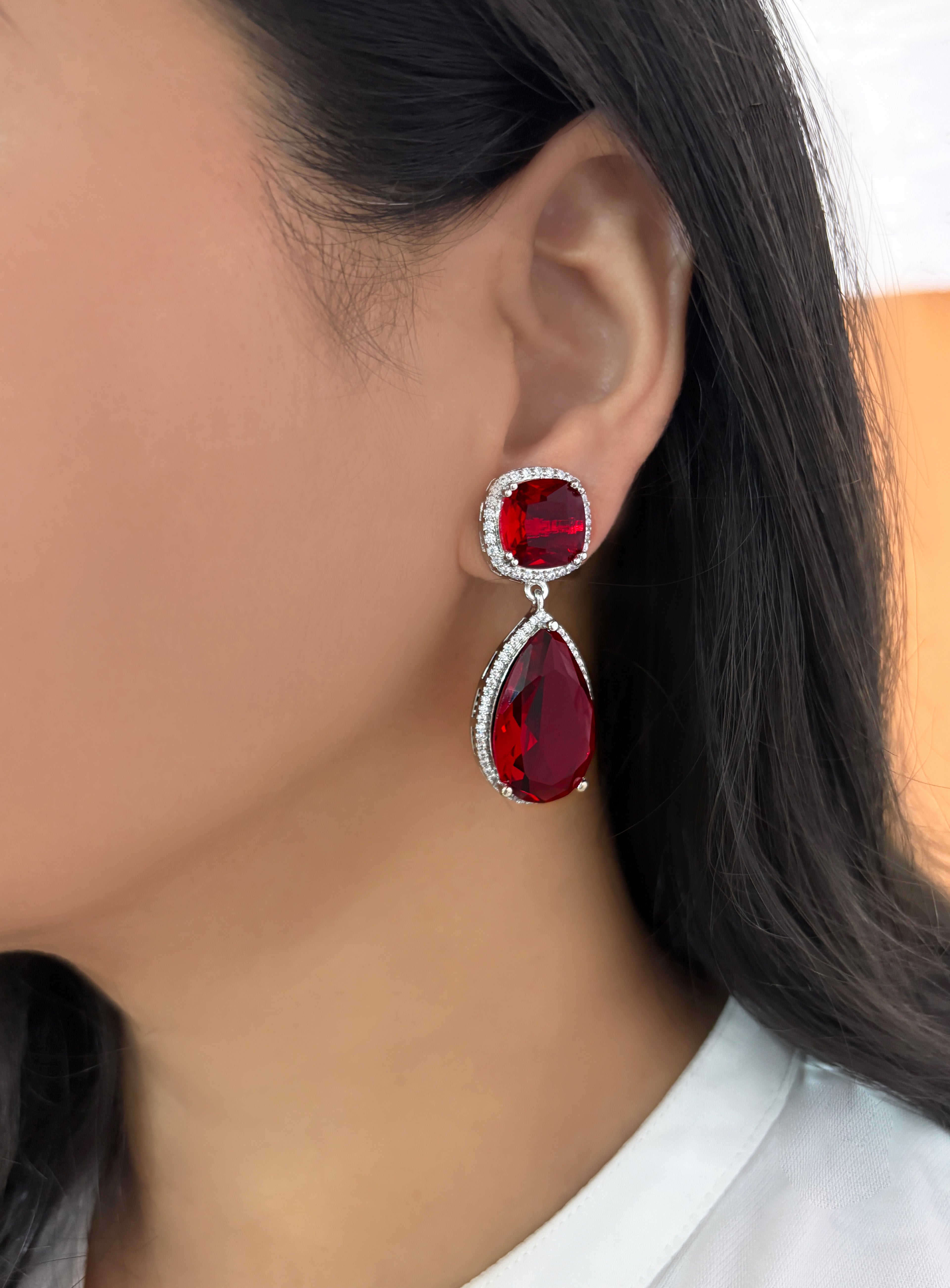 Retro Gemstone & Diamond Earrings