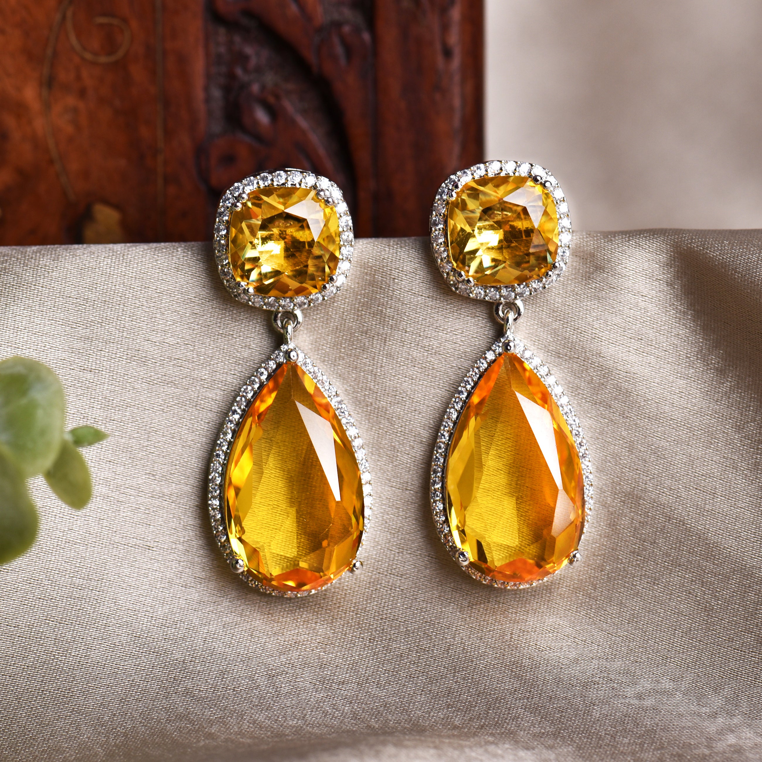 Retro Gemstone & Diamond Earrings