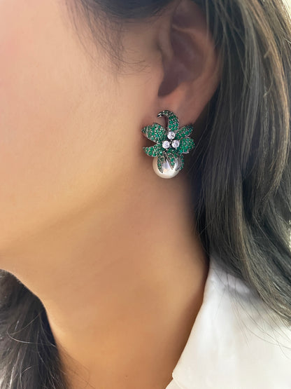 Spring Diamond & Pearl Designer Studs