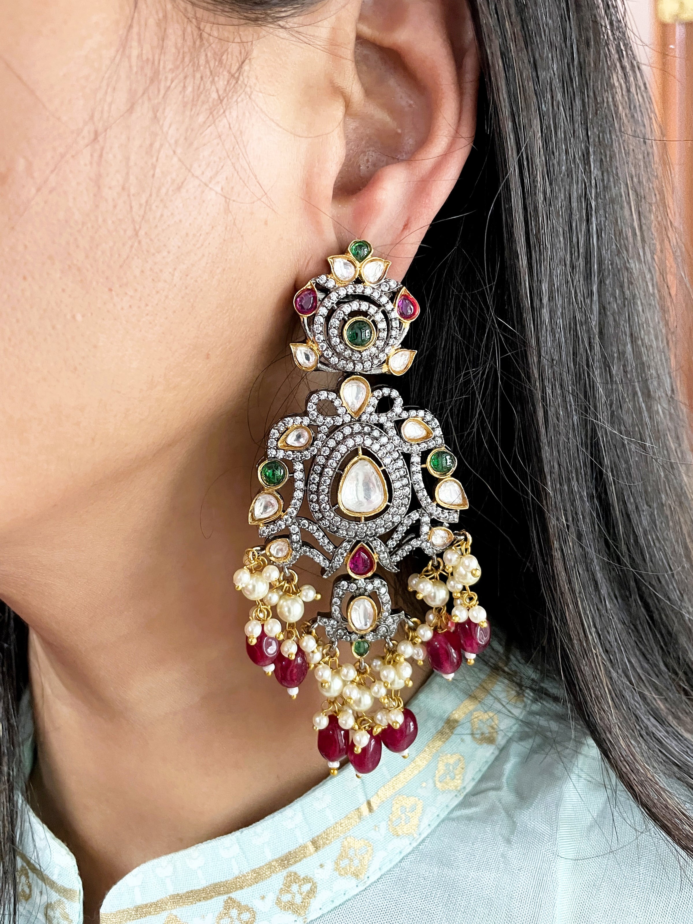Zaha Polki Statement Earrings