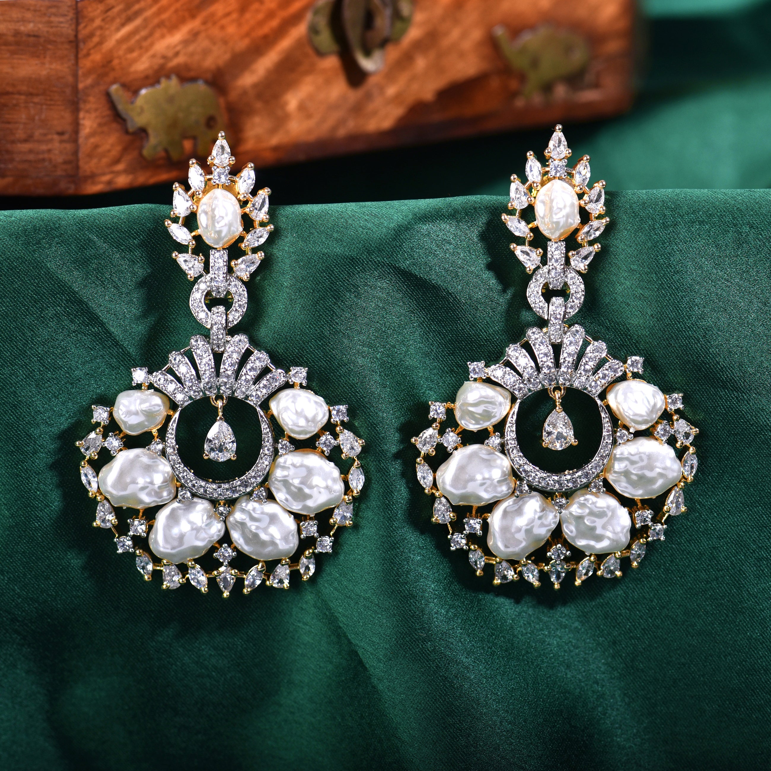 Alexa Baroque Pearl & Diamond Designer Earrings