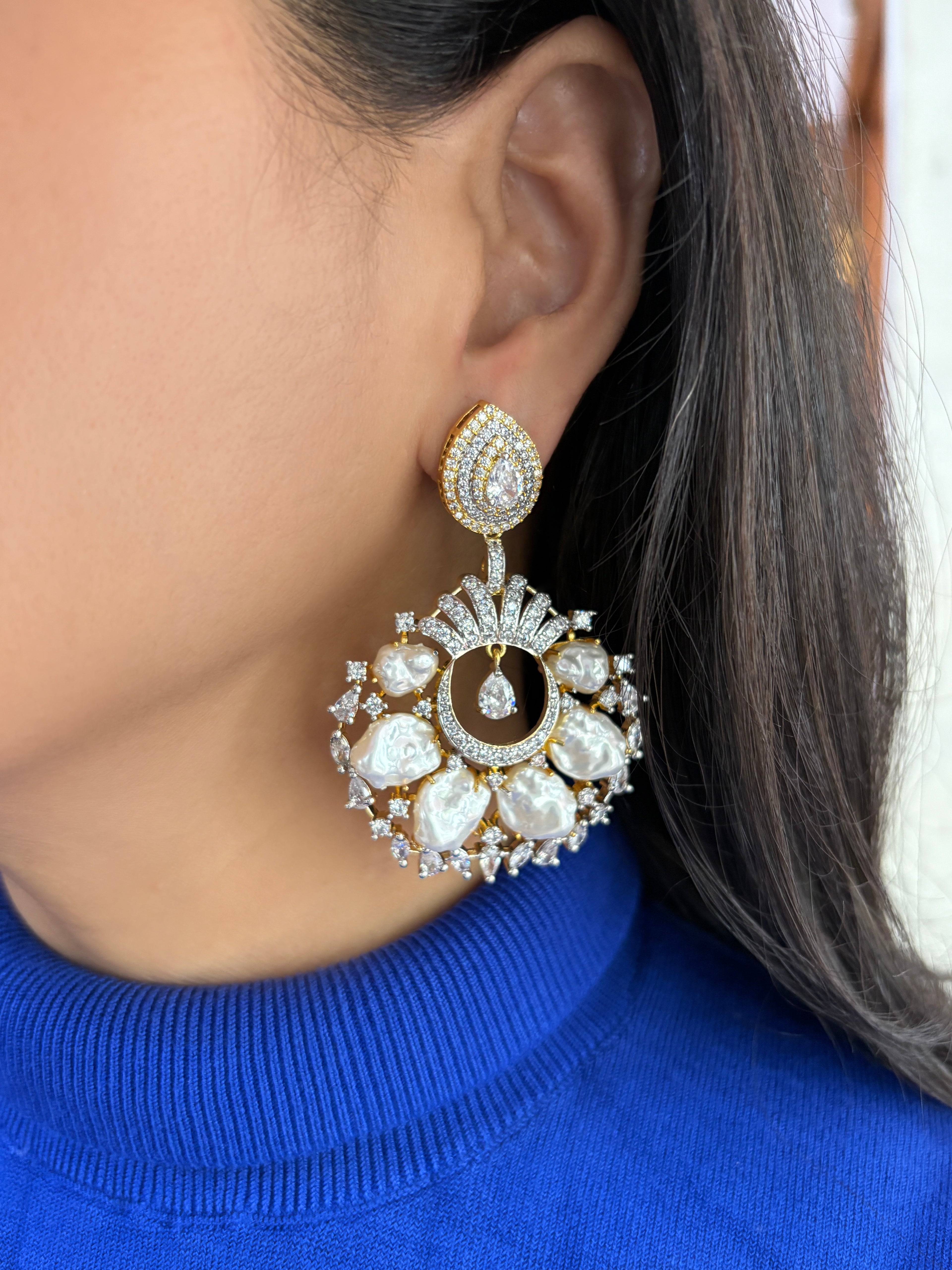 Alexa Baroque Pearl & Diamond Designer Earrings