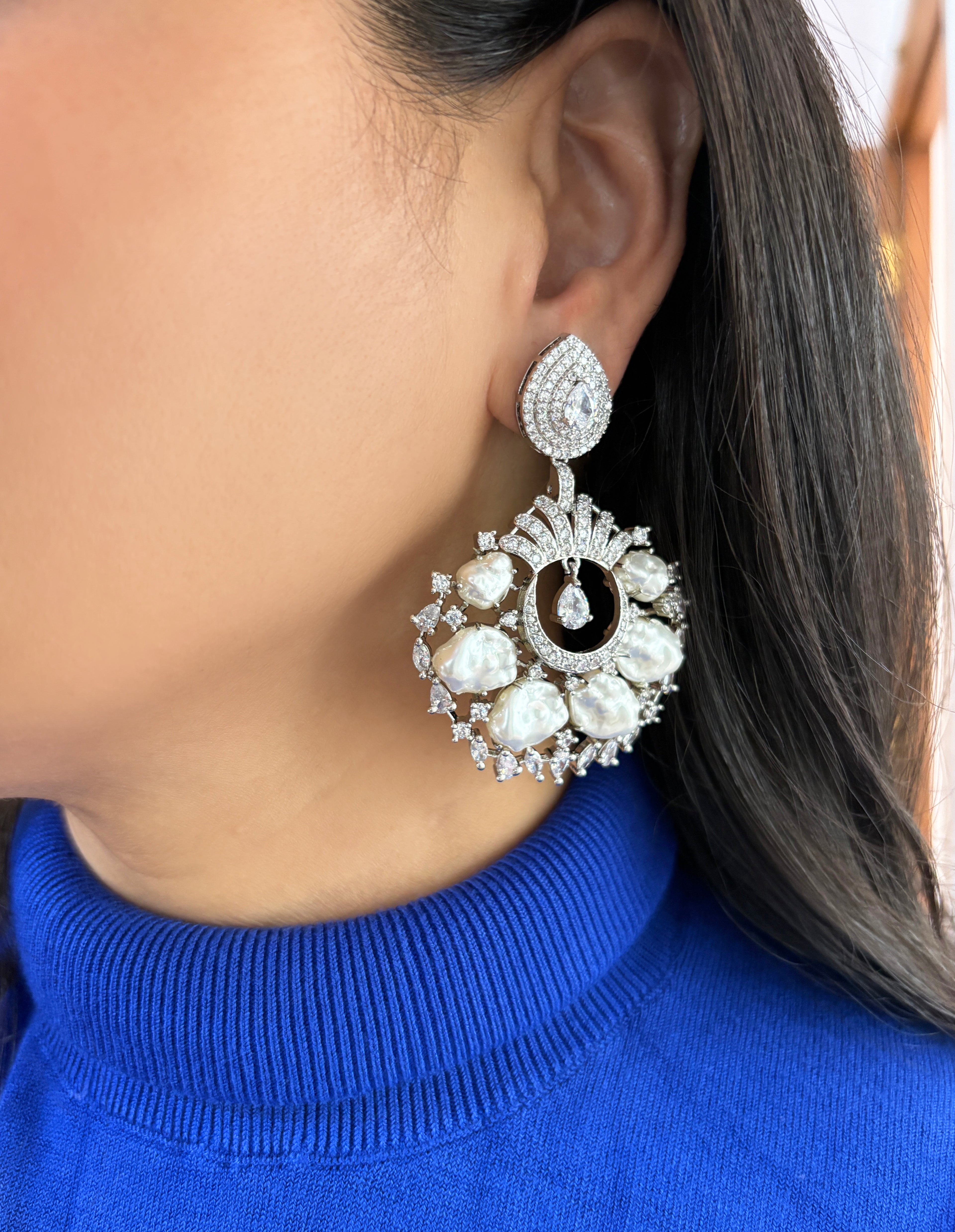 Alexa Baroque Pearl & Diamond Designer Earrings