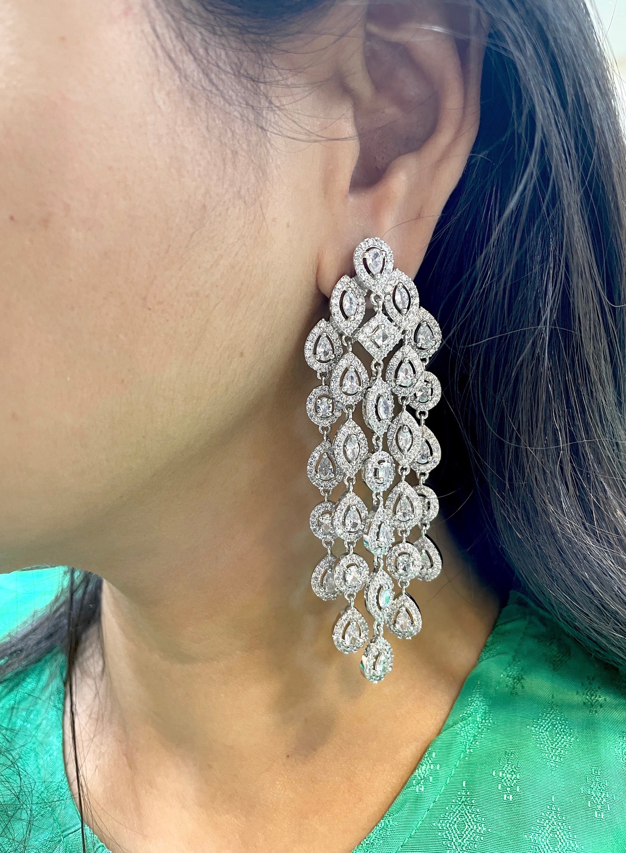 Scarlet Diamond Waterfall Statement Earrings