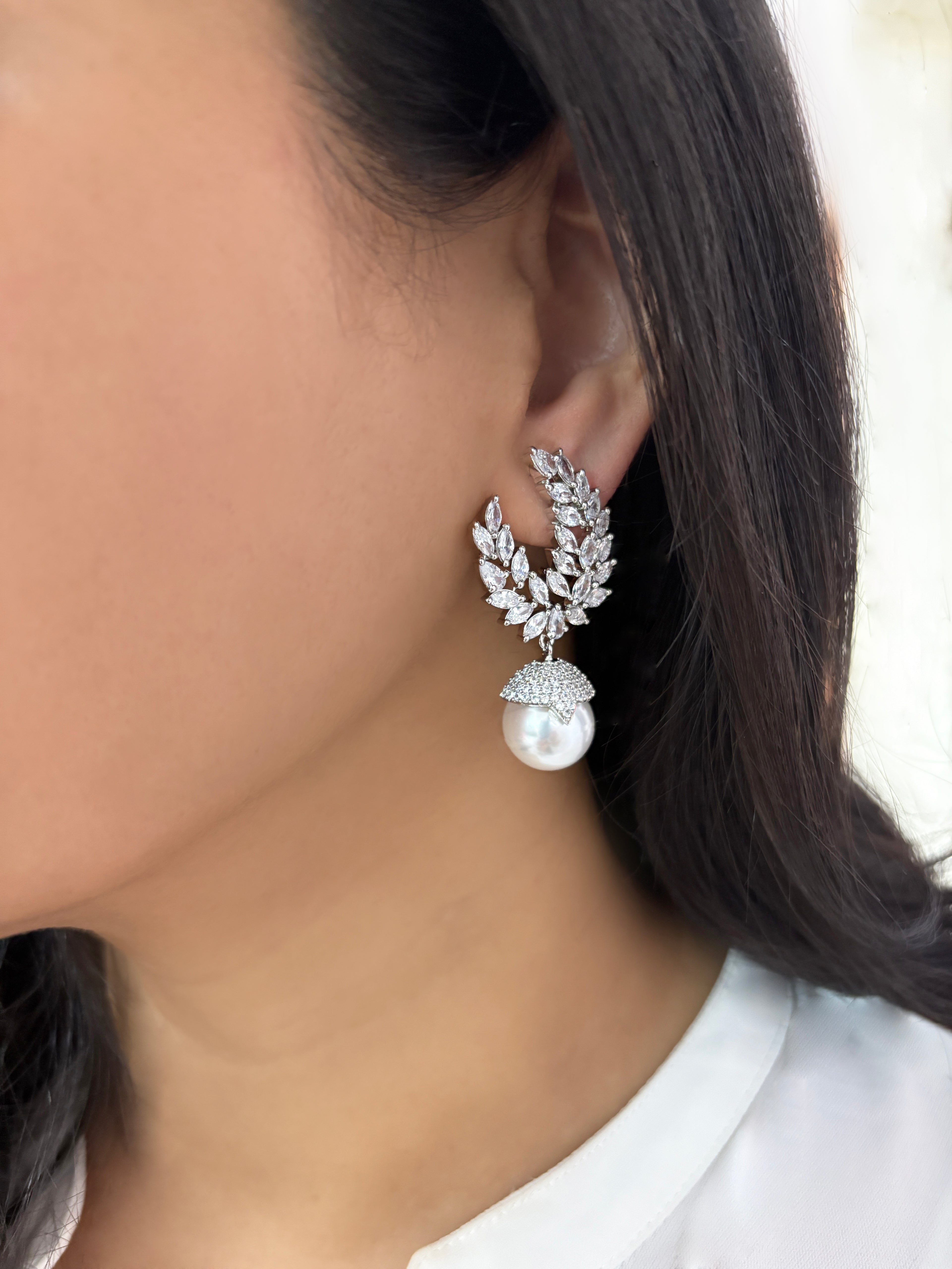 Michelle Diamond & Pearl Drop Earrings