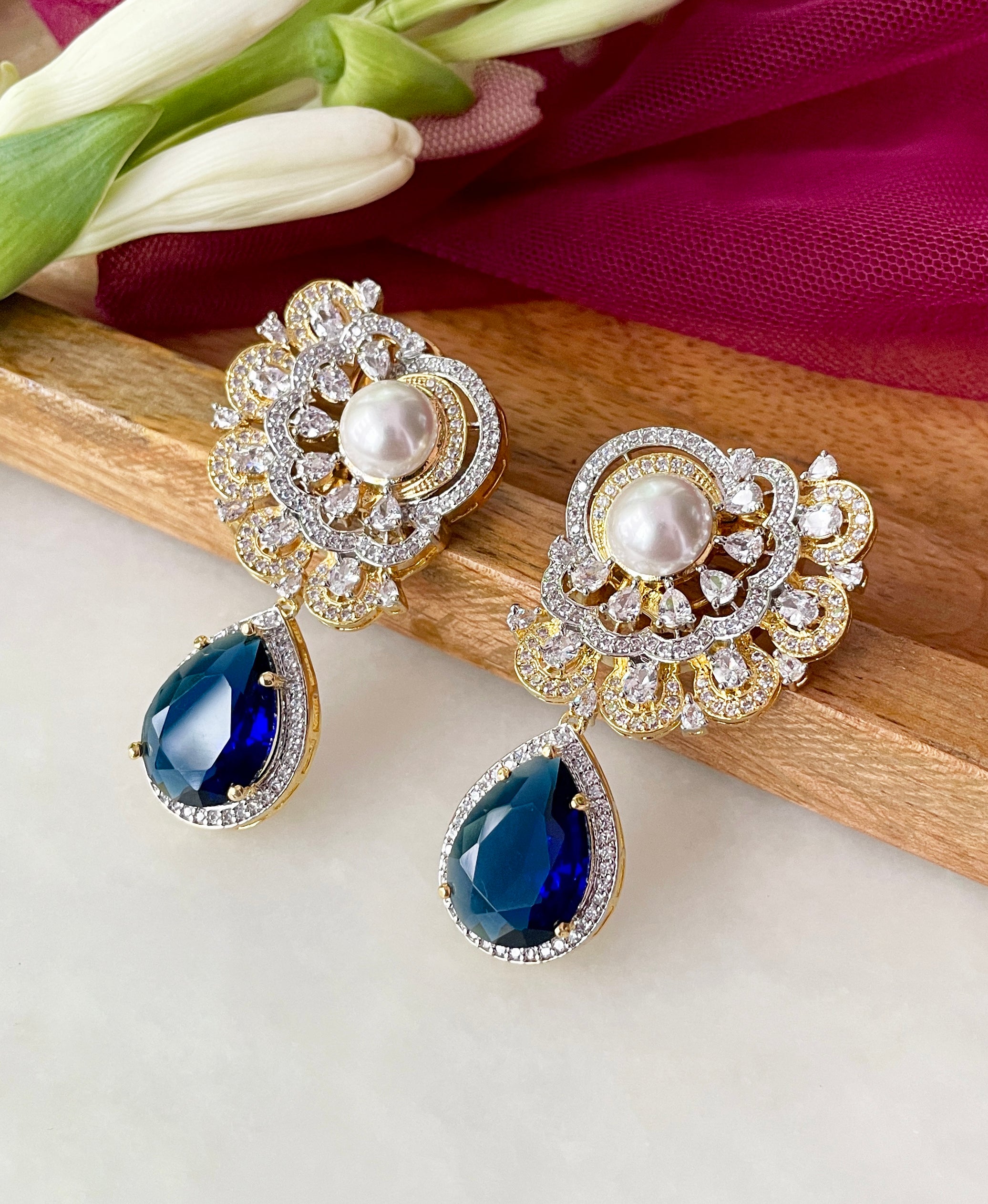 Imitation Jewellery CZ Earrings with Color Stones & Pearls
