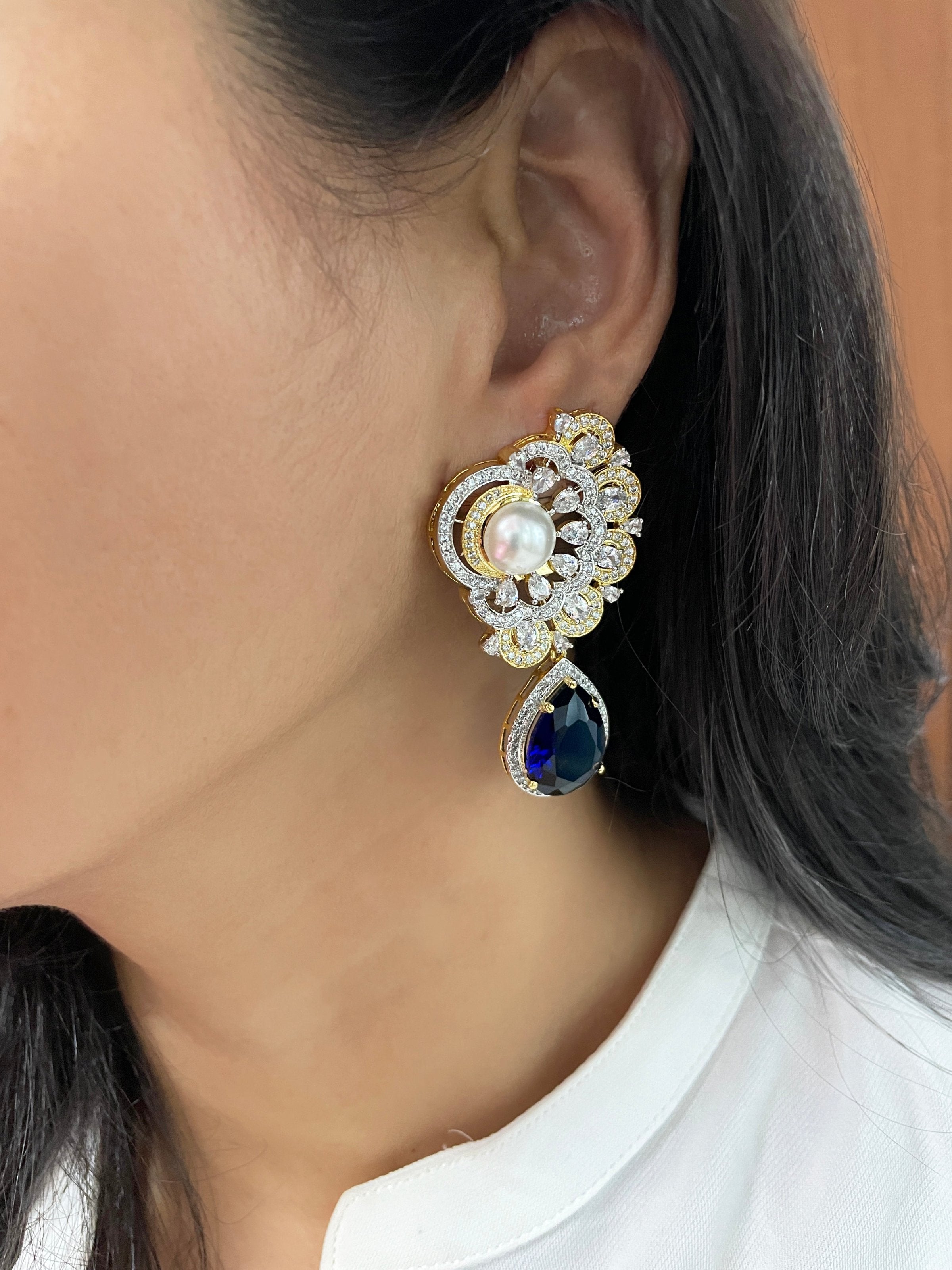 Imitation Jewellery CZ Earrings with Color Stones & Pearls