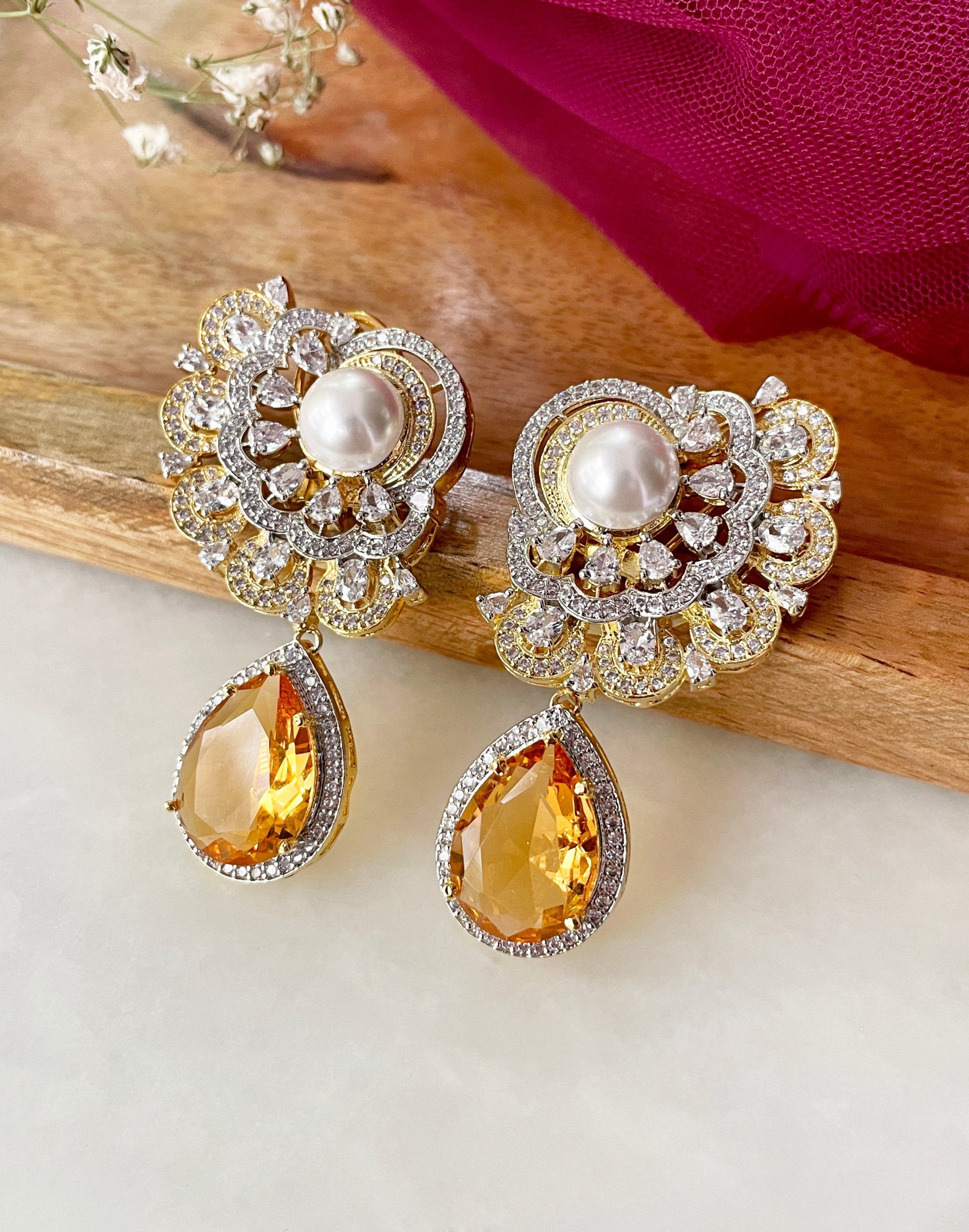 Imitation Jewellery CZ Earrings with Color Stones & Pearls