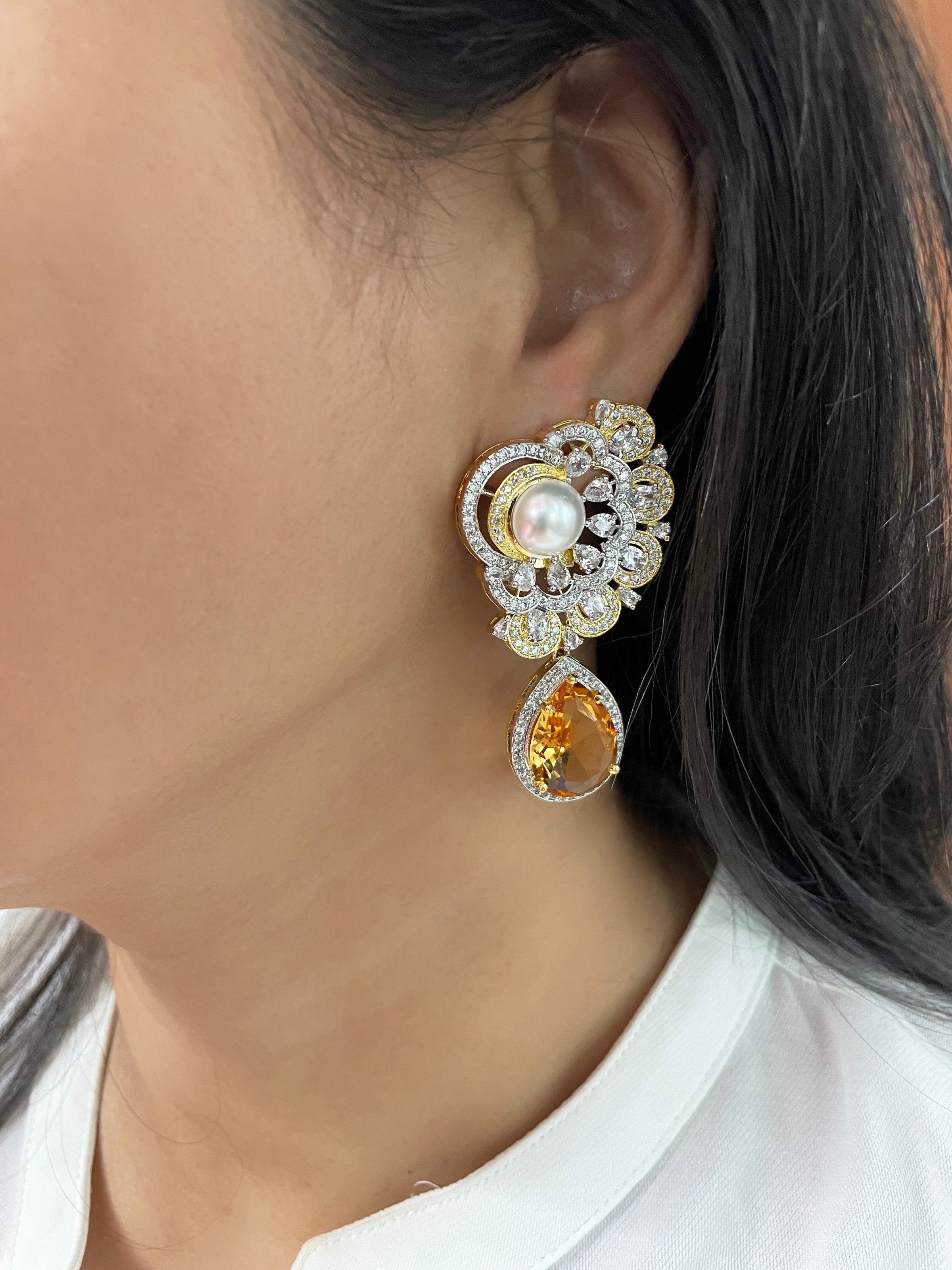 Imitation Jewellery CZ Earrings with Color Stones & Pearls