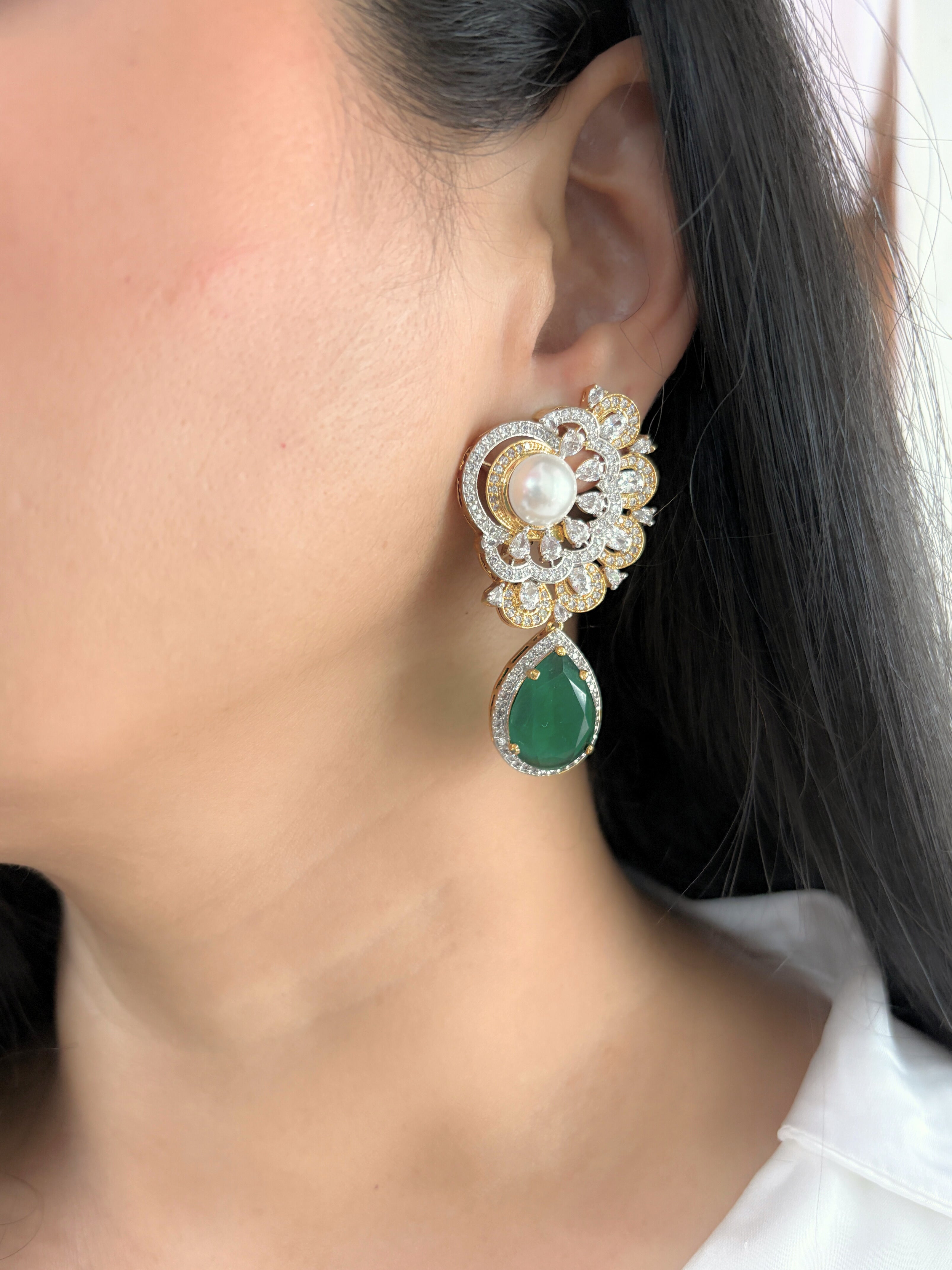 Mercury Diamond & Pearl Designer Earrings