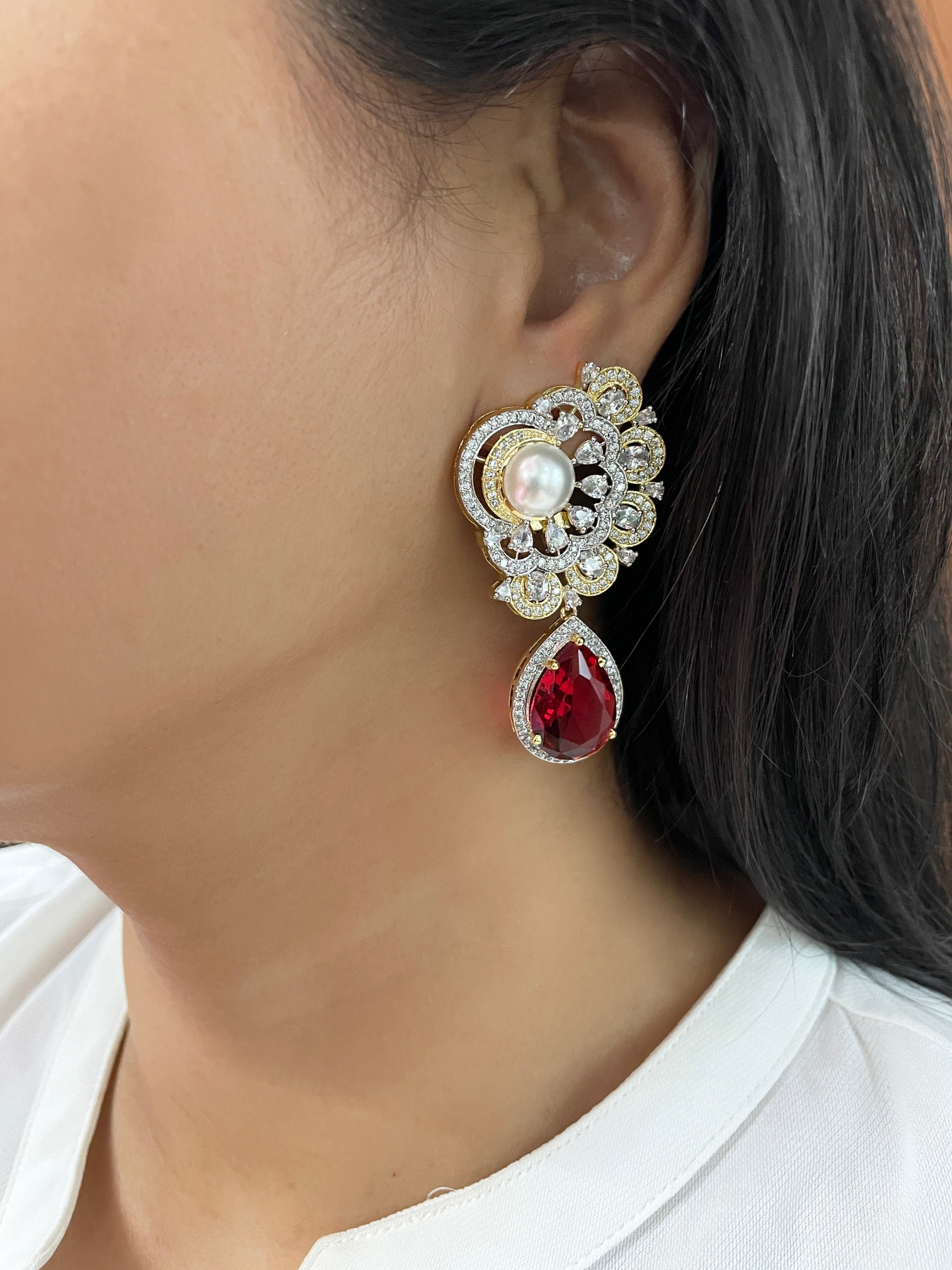Imitation Jewellery CZ Earrings with Color Stones & Pearls