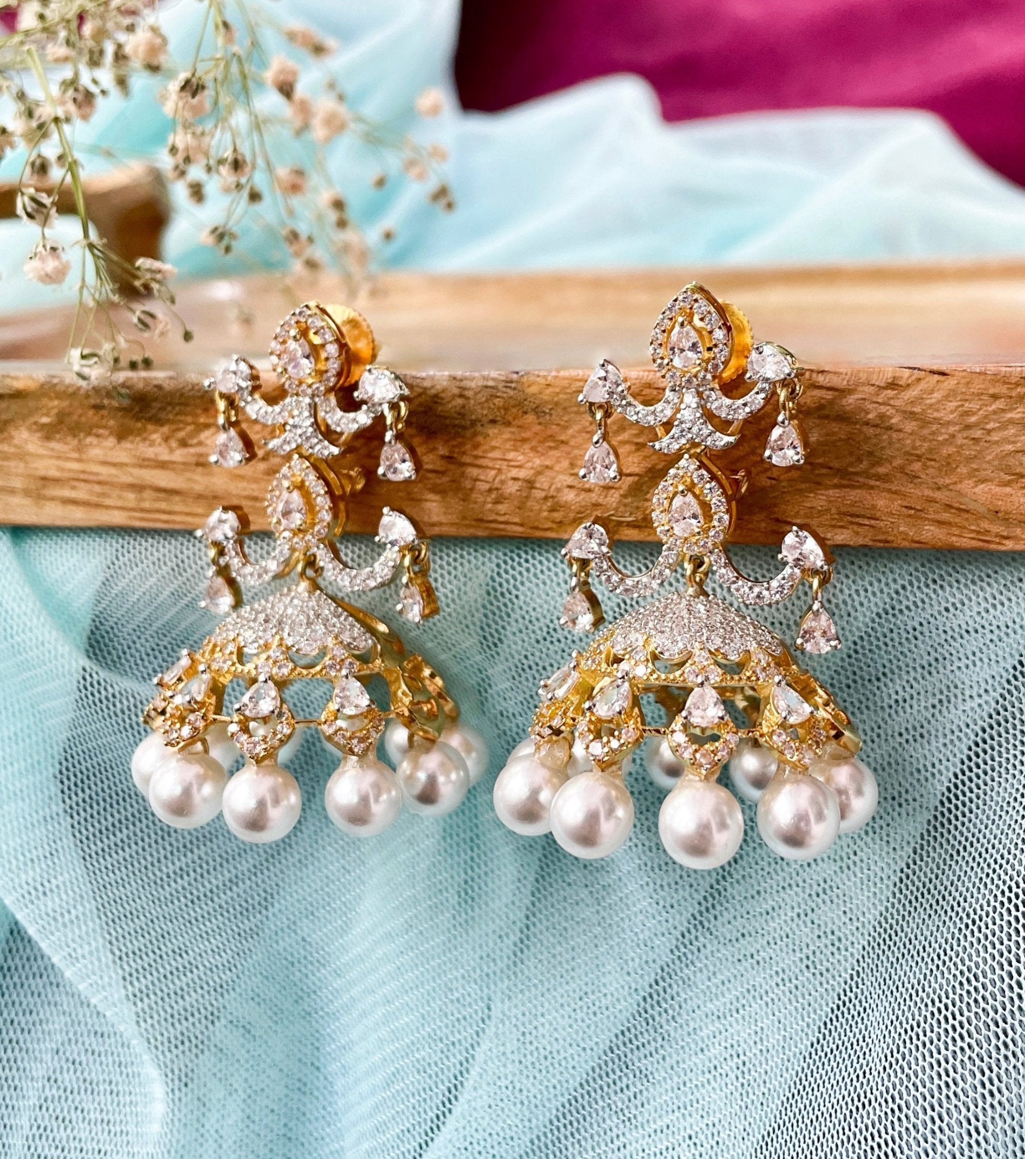 Imitation Jewellery CZ & Pearl Jhumkas