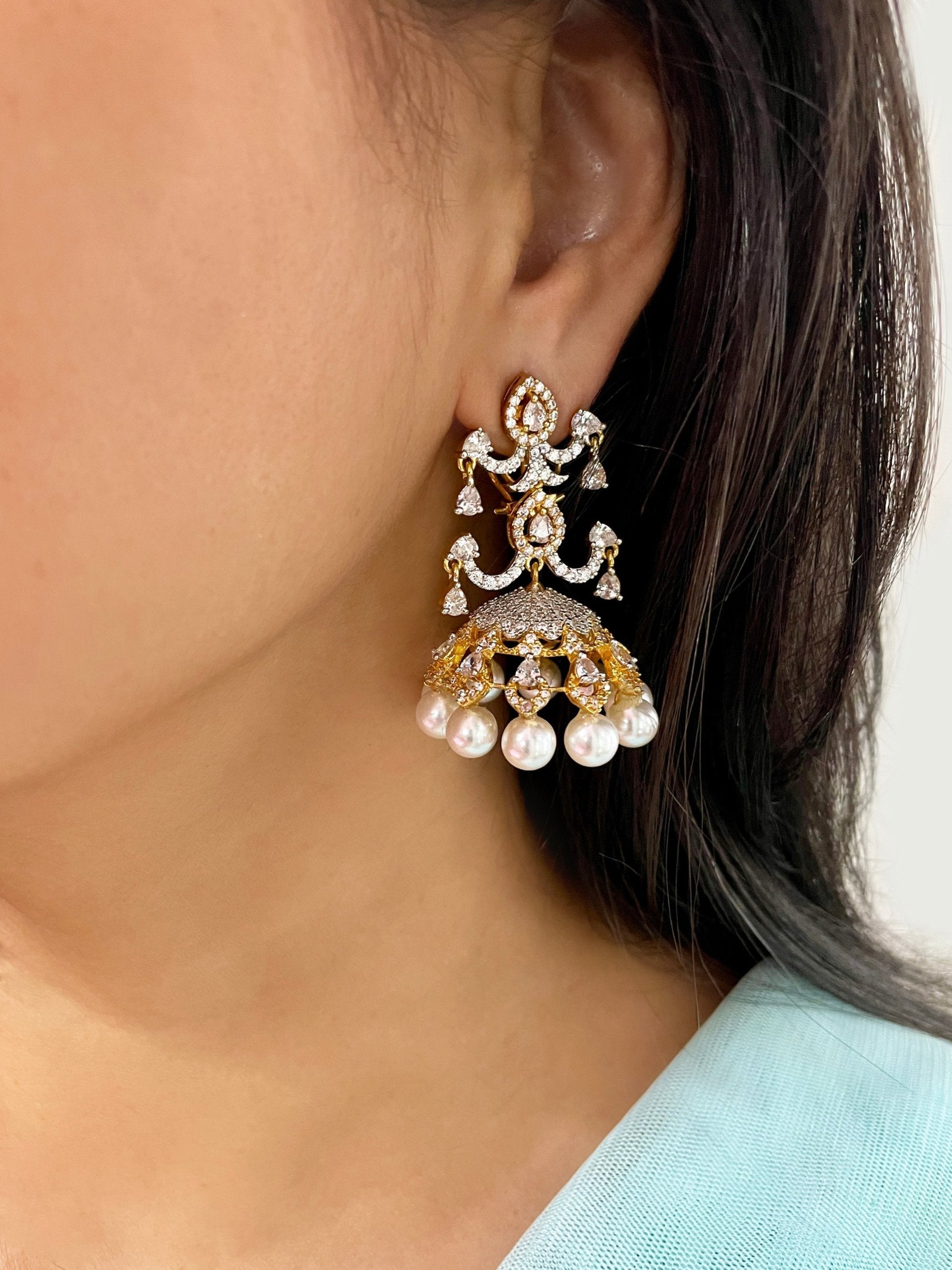 Imitation Jewellery CZ & Pearl Jhumkas