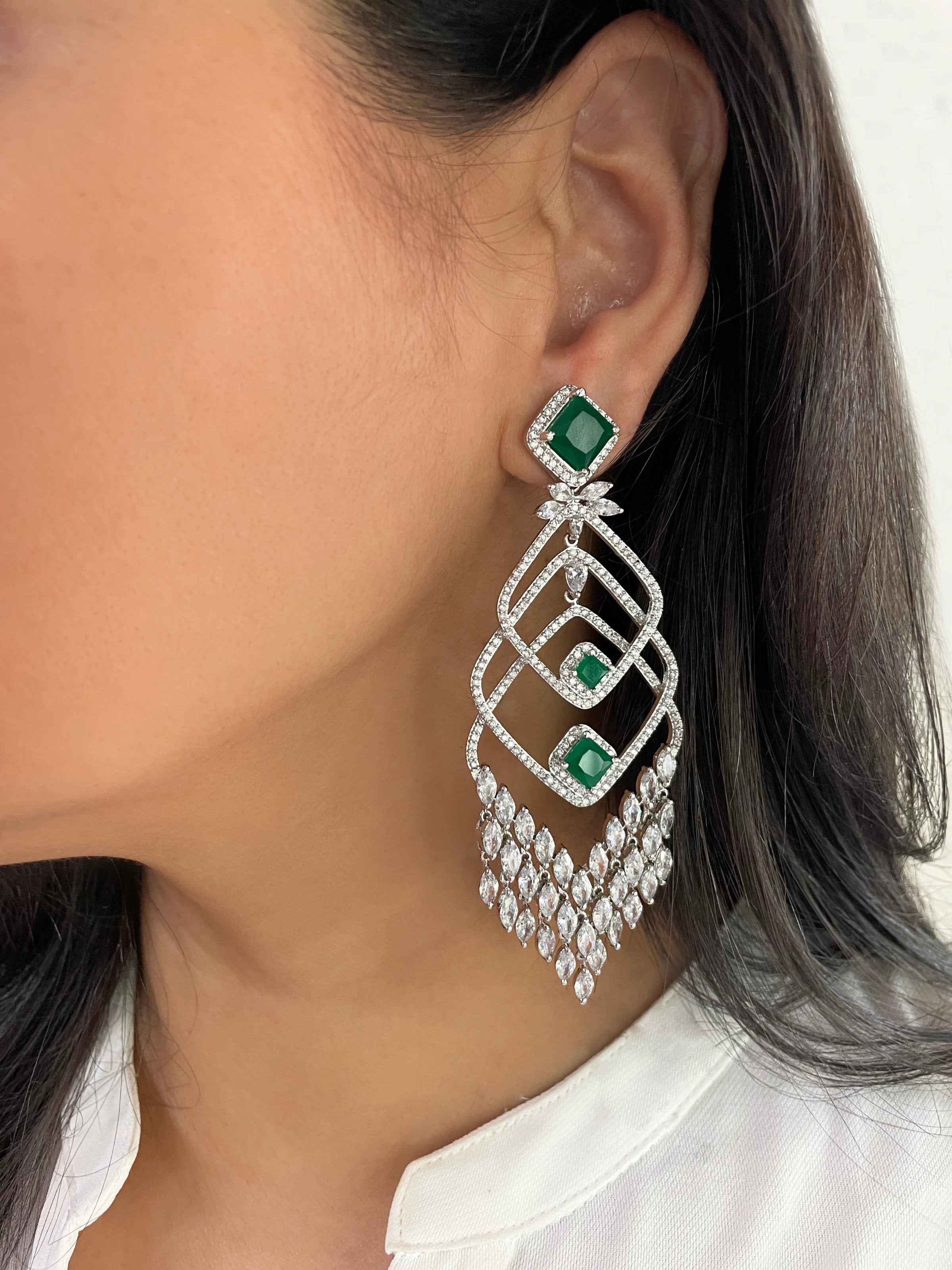 Imitation Jewellery CZ & Color Stones Long Earrings