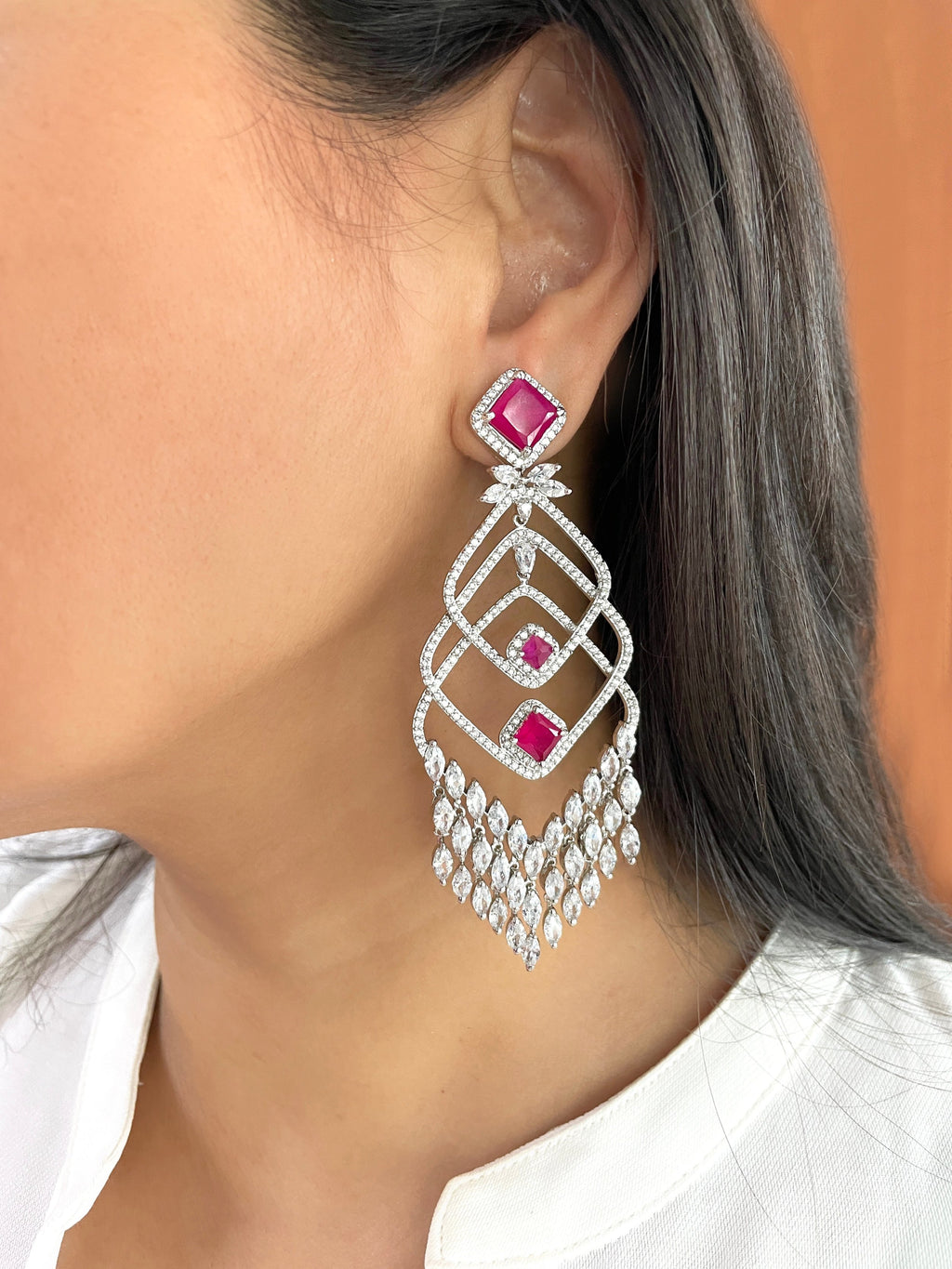 Imitation Jewellery CZ & Color Stones Long Earrings