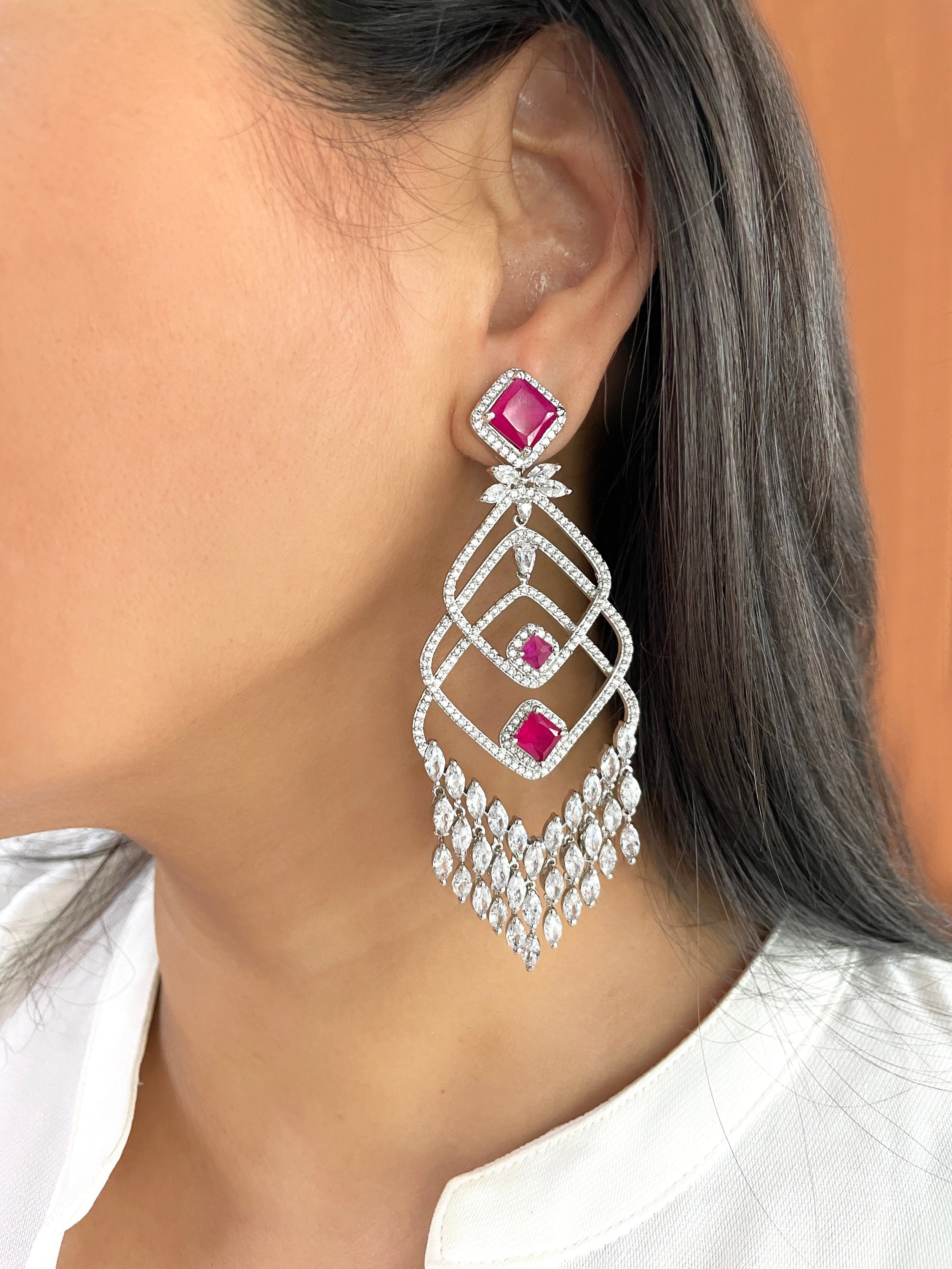 Imitation Jewellery CZ & Color Stones Long Earrings
