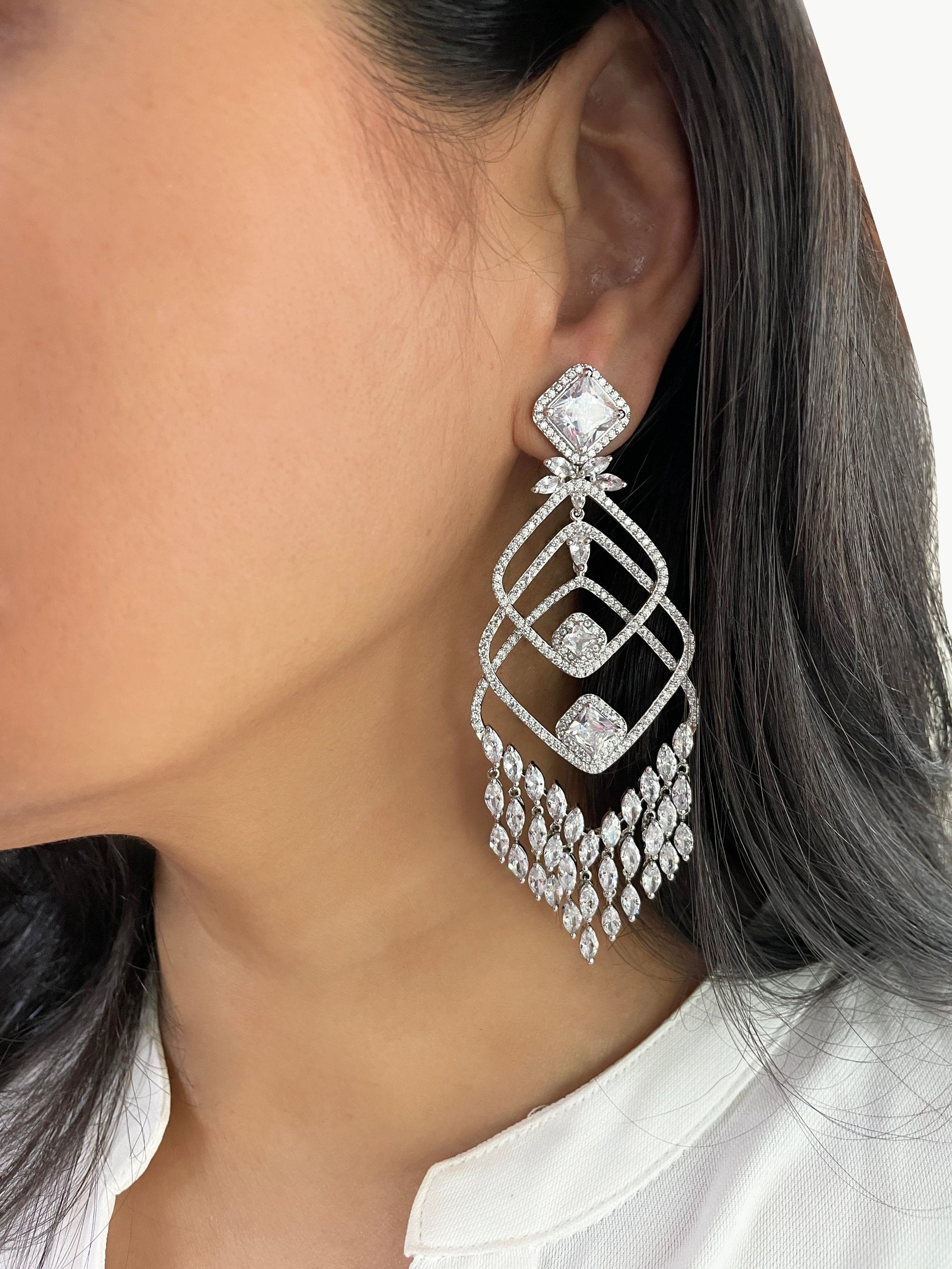 Imitation Jewellery CZ Long Earrings