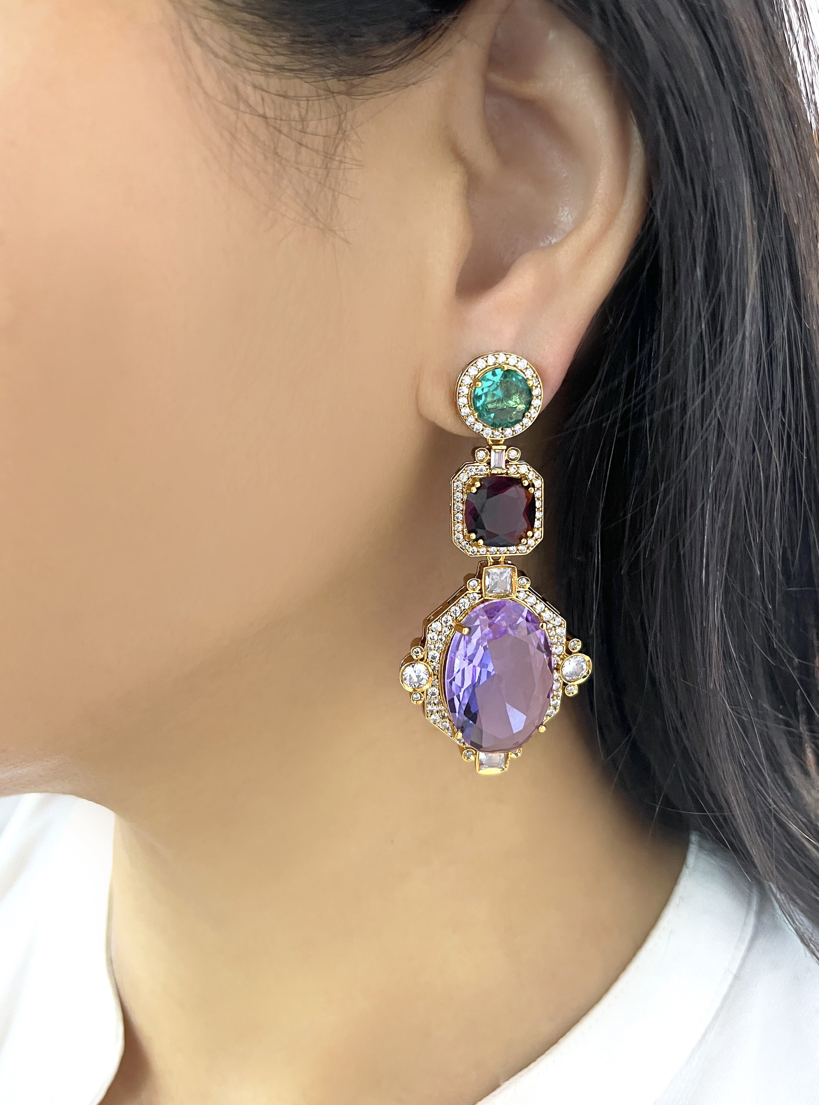 Clara Tri Color Modern Golden Earrings