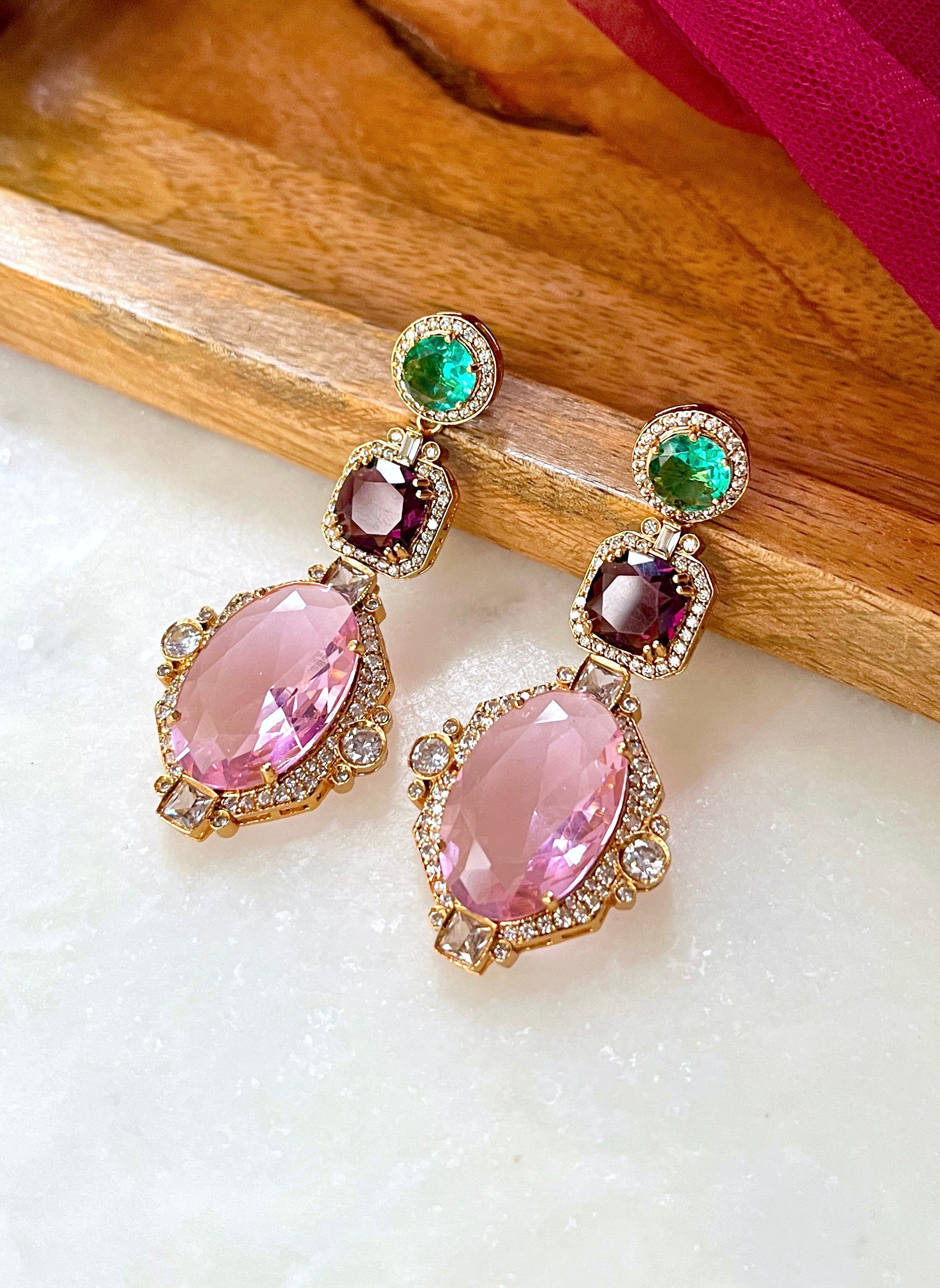 Clara Tri Color Modern Golden Earrings