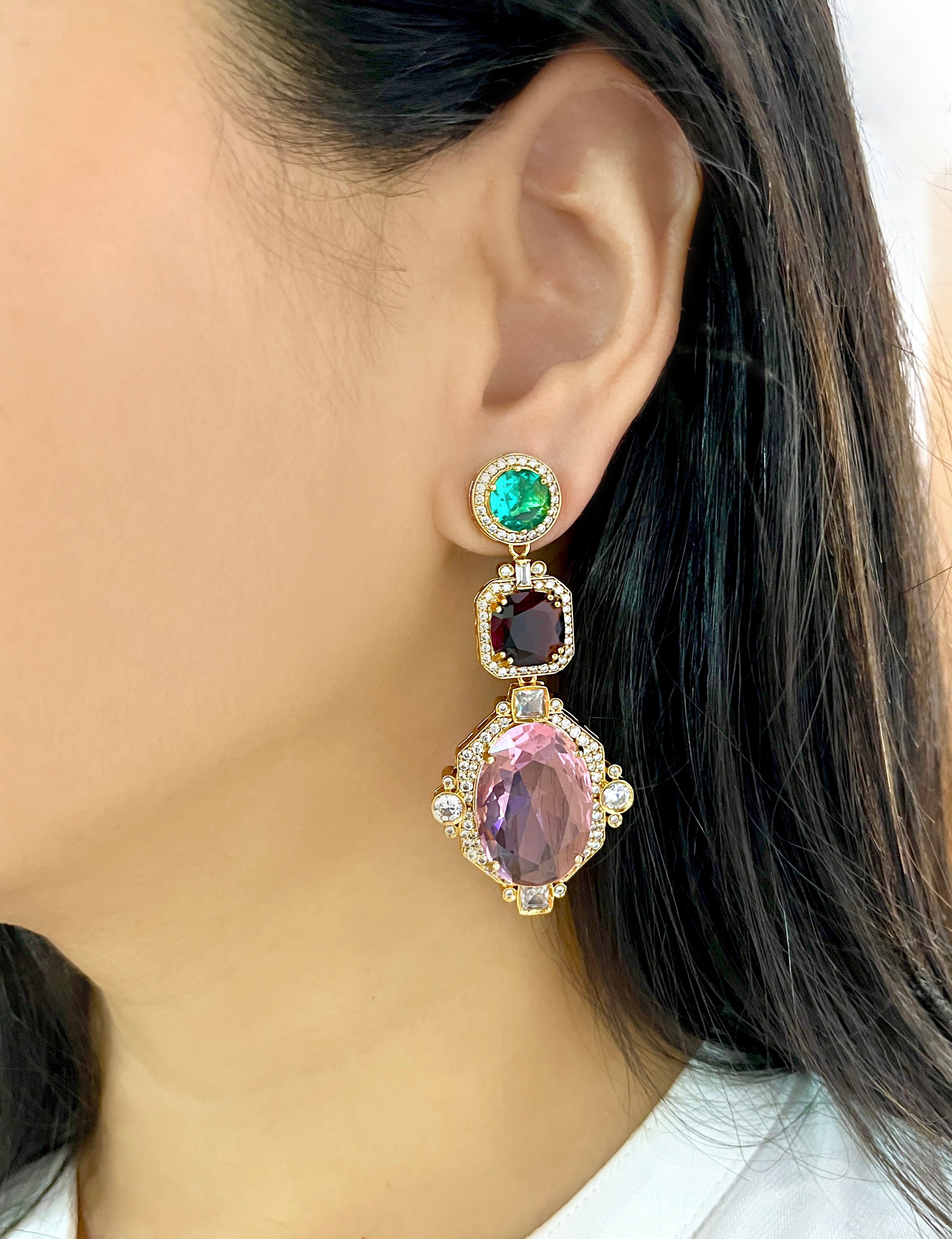 Clara Tri Color Modern Golden Earrings