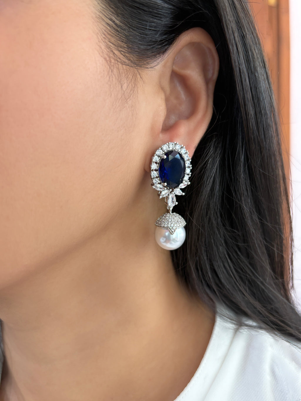 Ashley Designer Diamond & Pearl Earrings