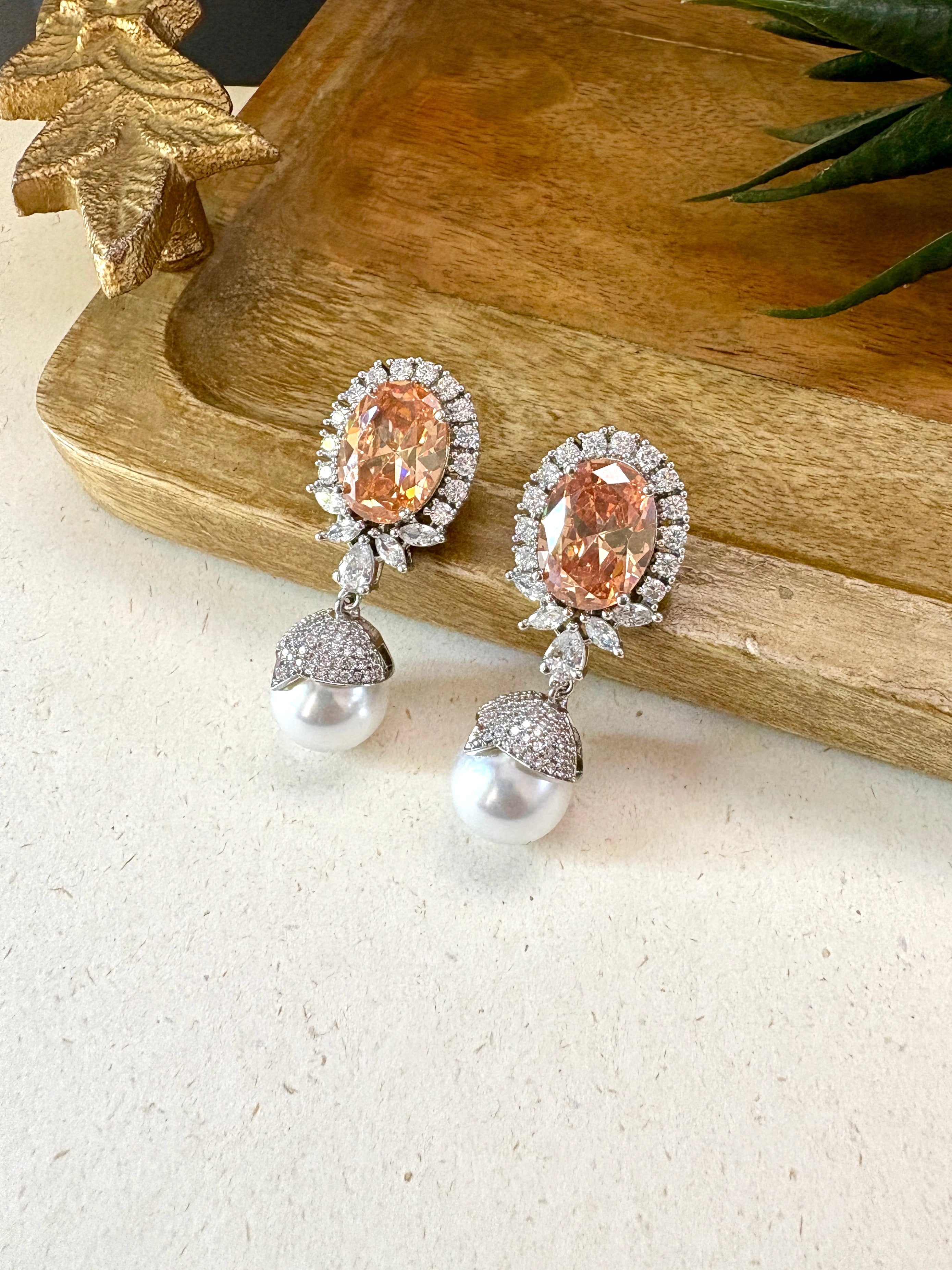 Ashley Designer Diamond & Pearl Earrings