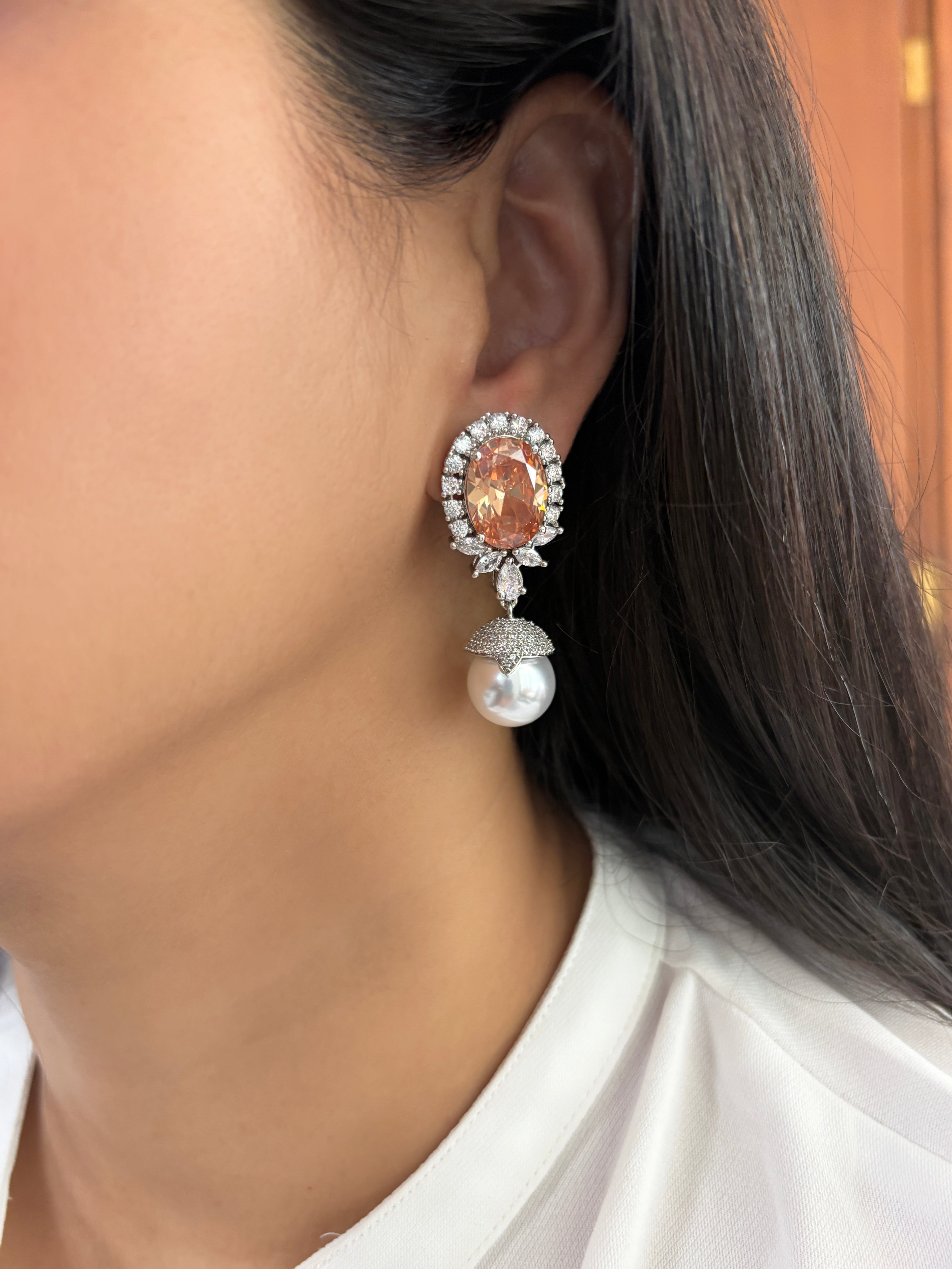 Ashley Designer Diamond & Pearl Earrings