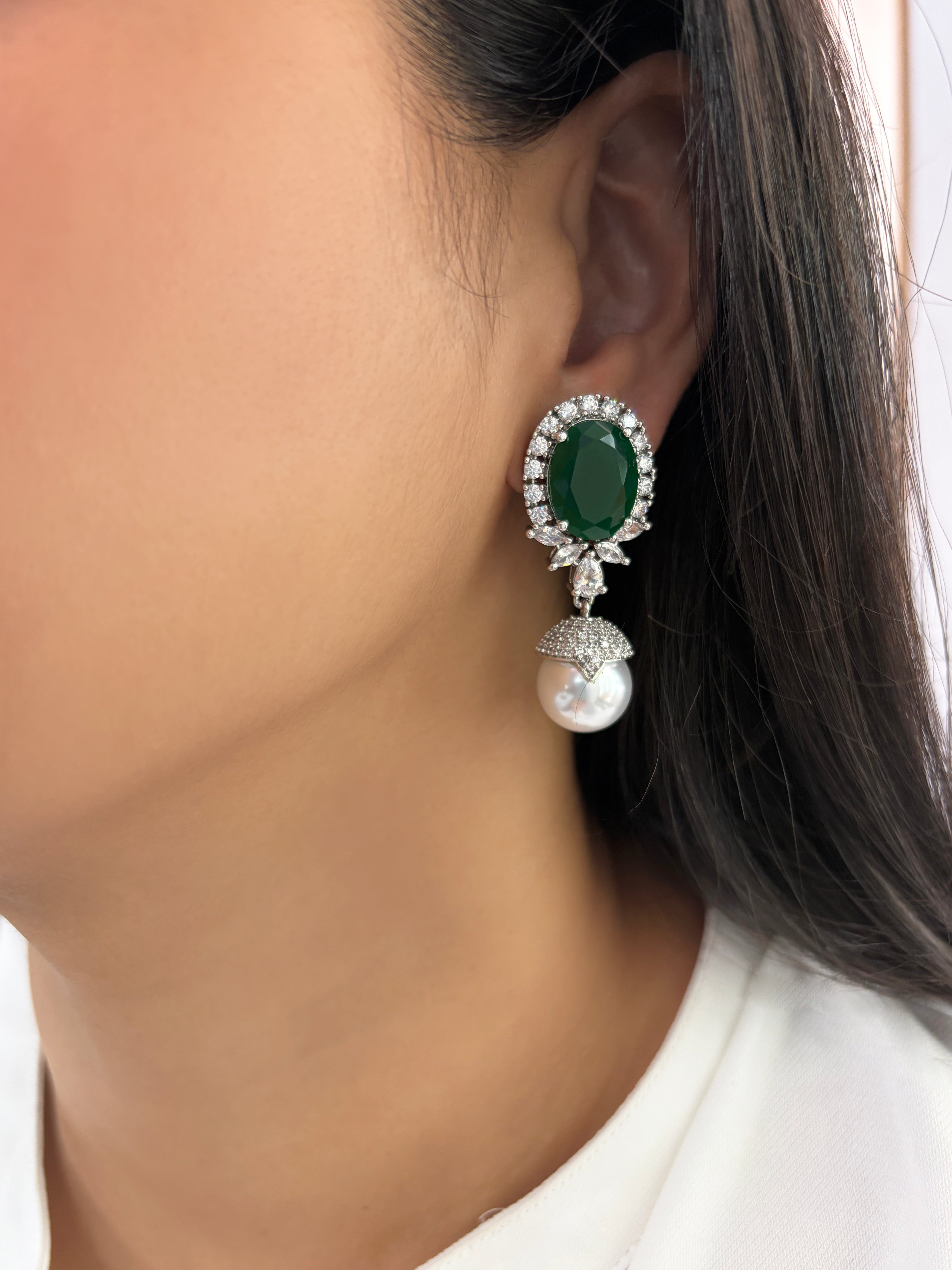 Ashley Designer Diamond & Pearl Earrings