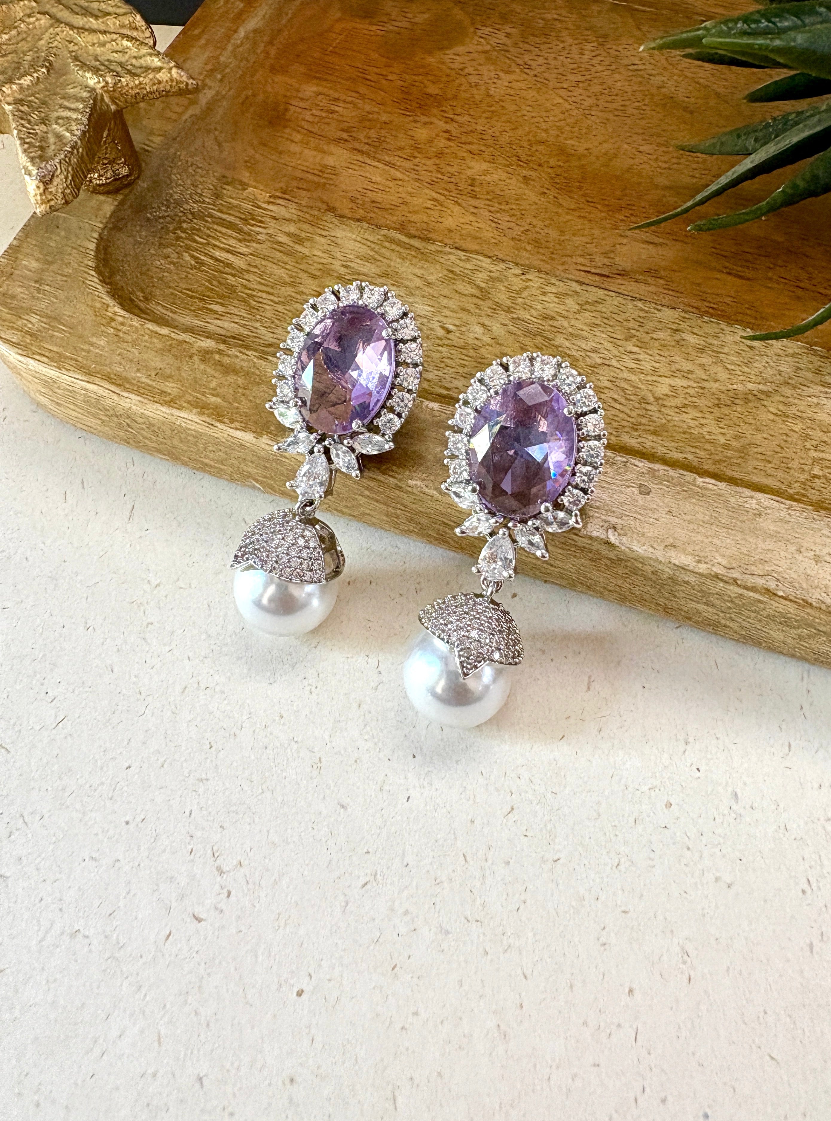 Ashley Designer Diamond & Pearl Earrings